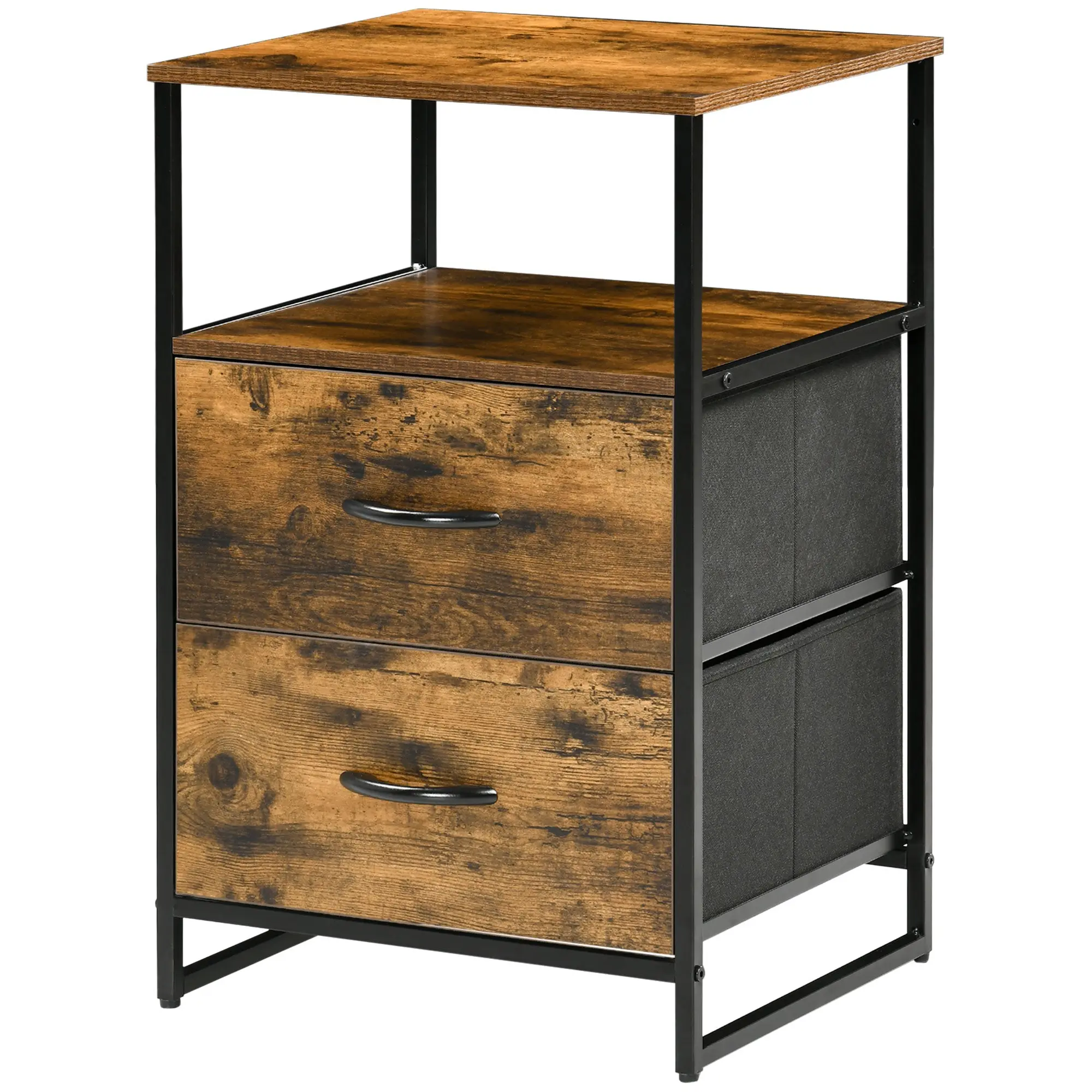 Table de Chevet avec 2 Tiroirs Tissus Table d'appoint petit Meuble de Rangement Style Industriel Commode 2 tiroirs - 45 x 40 x 70,5 cm - Bois et métal