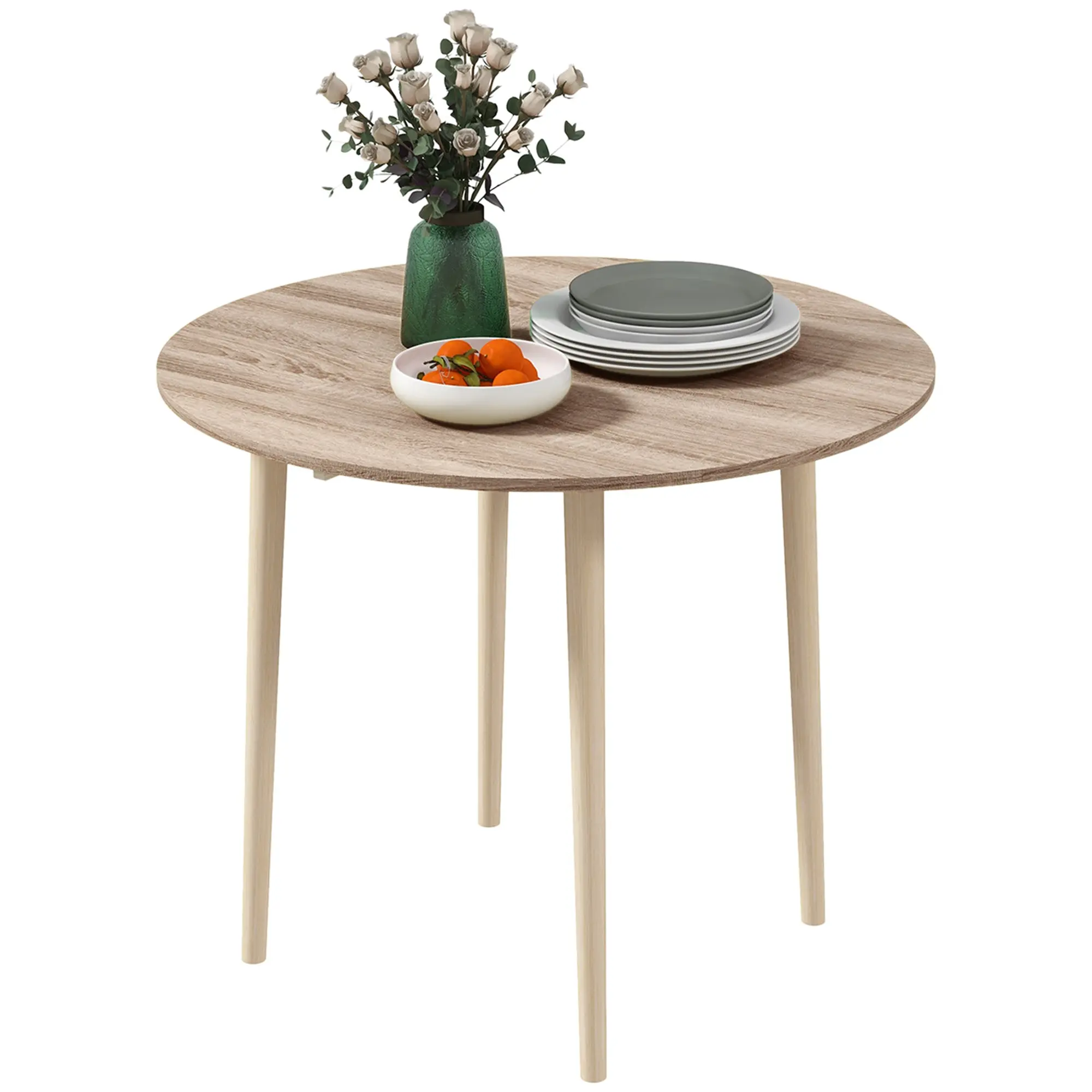 Table à manger pliante, table de cuisine ronde  89 cm pour 4 personnes avec 2 abattants, pieds en bois de pin, design nordique, pour petits espaces, bois naturel