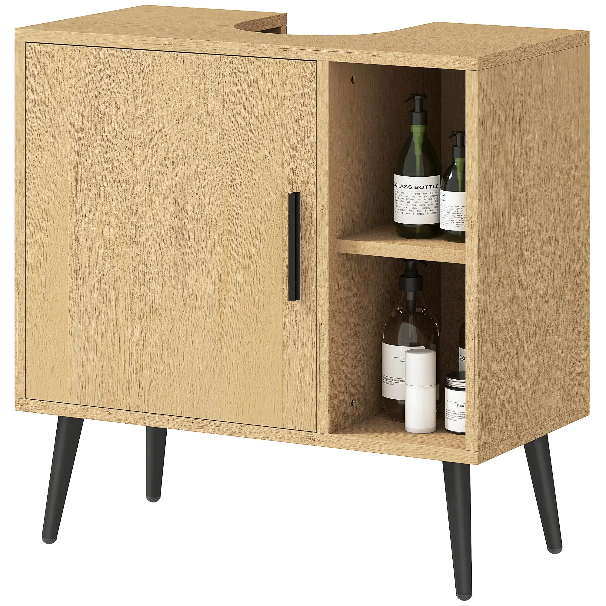 Meuble sous lavabo salle de bain, meuble sous vasque industriel avec porte à fermeture progressive et étagère réglable, 60 x 30 x 59,5 cm, chêne