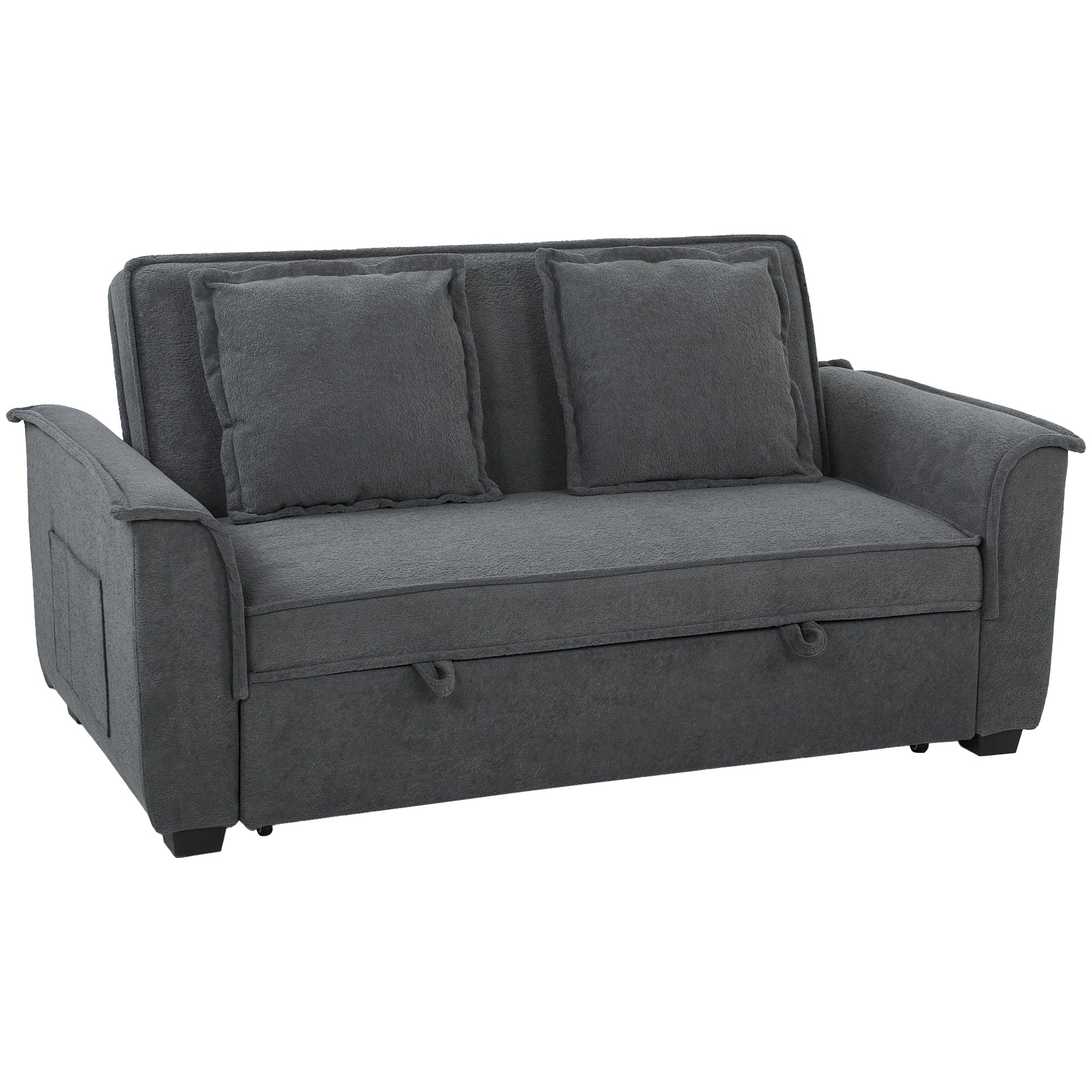 Canapé convertible 2 places, canapé-lit clic-clac en chenille 168cm, dossier réglable, ressorts ensachés, poche latérale, 2 coussins, style moderne, pour salon chambre d'amis petit espace, gris