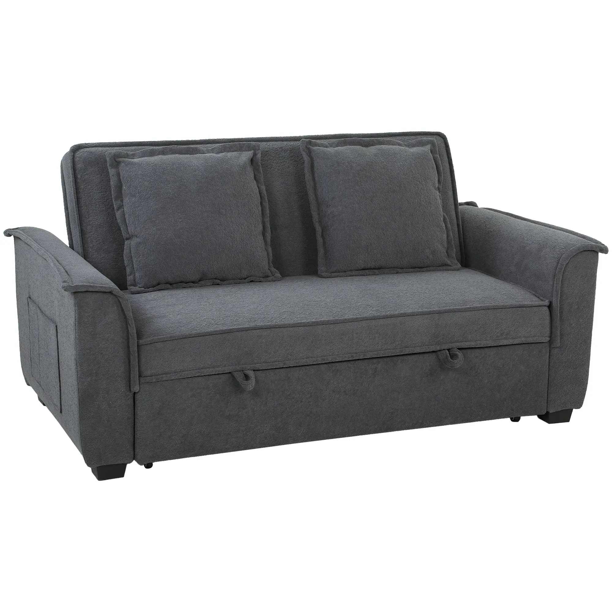 Canapé convertible 2 places, canapé-lit clic-clac en chenille 168cm, dossier réglable, ressorts ensachés, poche latérale, 2 coussins, style moderne, pour salon chambre d'amis petit espace, gris