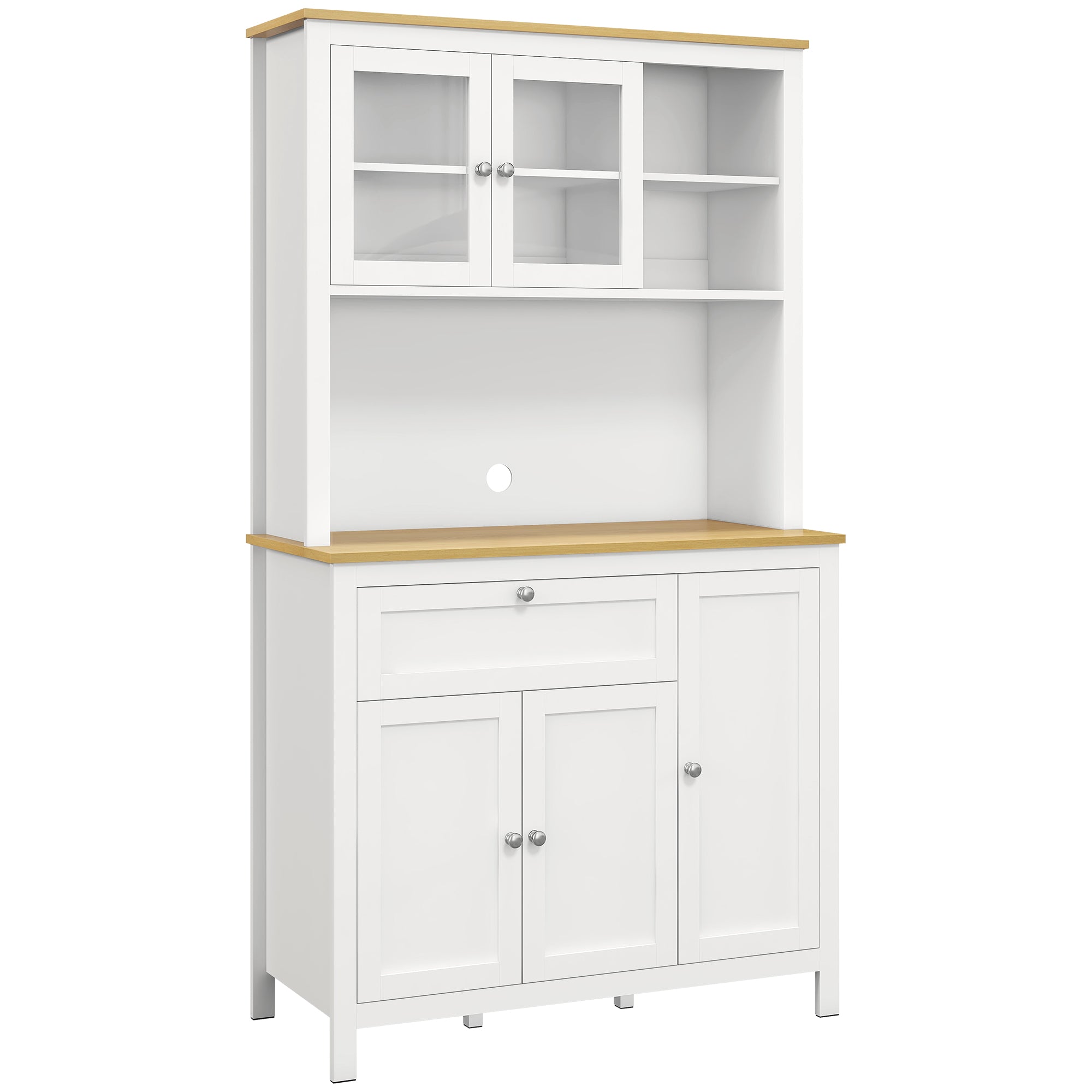 Meuble rangement cuisine meuble haut porte vitrée étagère réglable grand rangement blanc