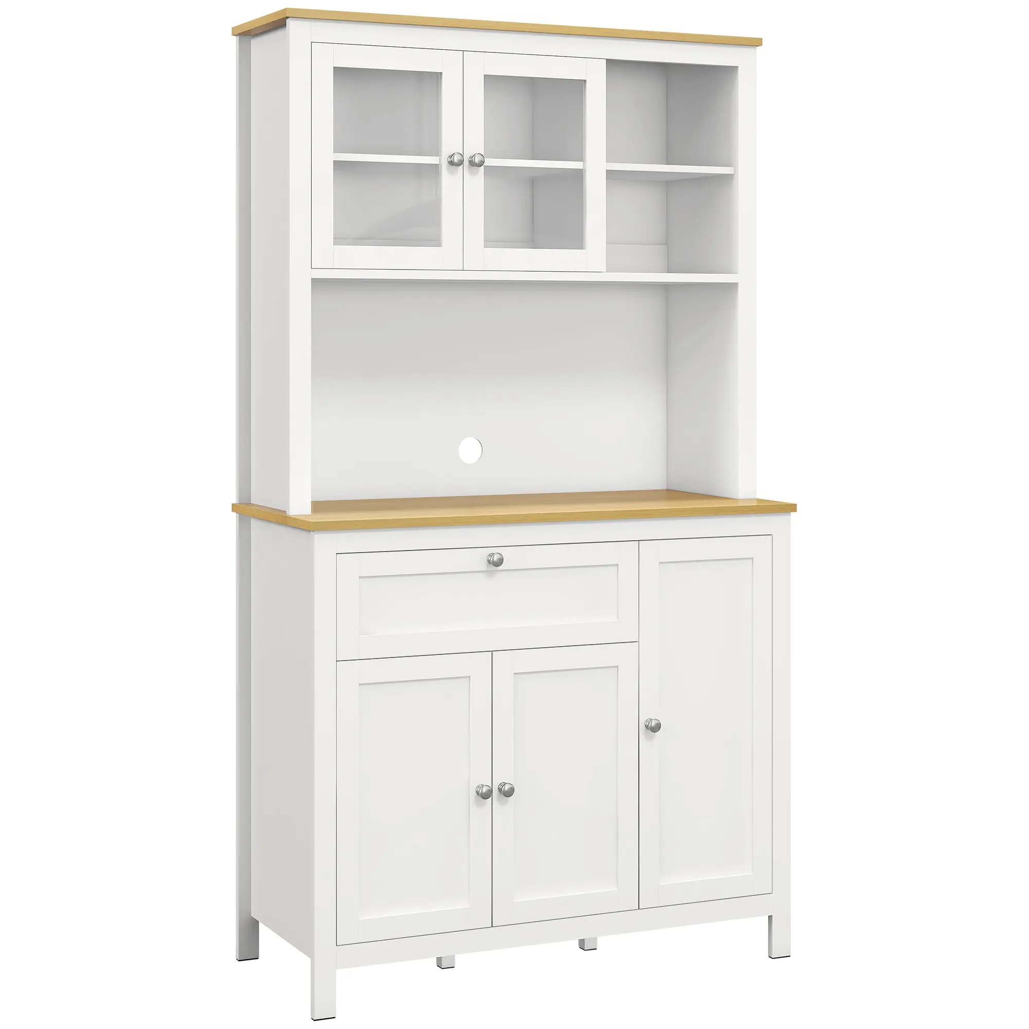 Meuble rangement cuisine meuble haut porte vitrée étagère réglable grand rangement blanc