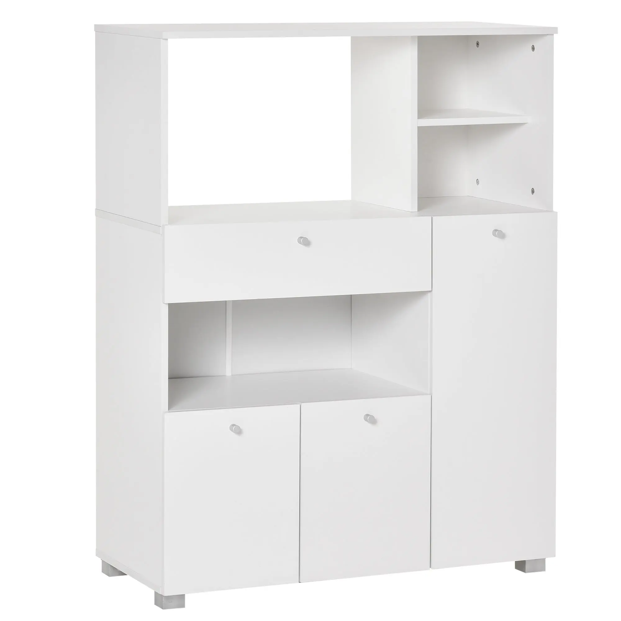 Meuble de micro-onde armoire cuisine meuble de rangement multi-rangements buffet avec 2 placards 4 niches tiroir coulissant dim. 90L x 40l x 120H cm en bois blanc