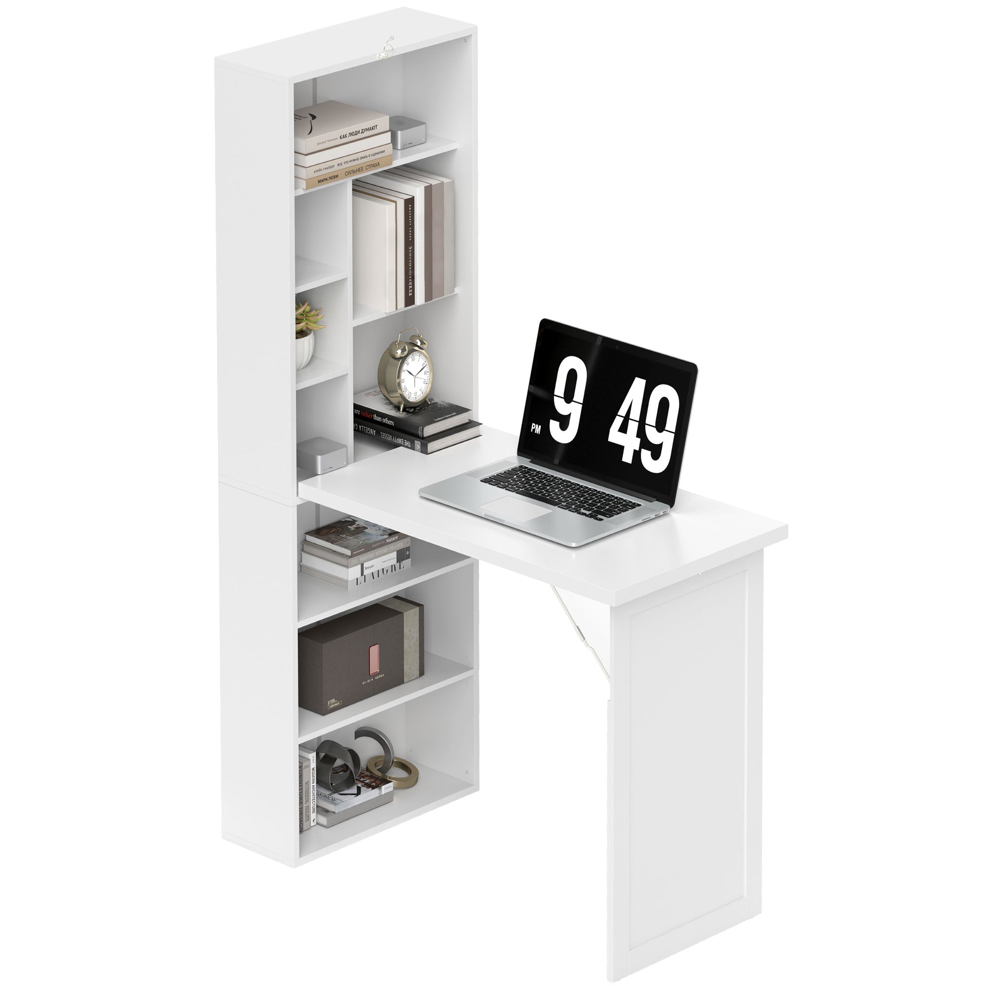 Bureau pliable ordinateur étagère réglable style moderne pour bureau chambre maison blanc