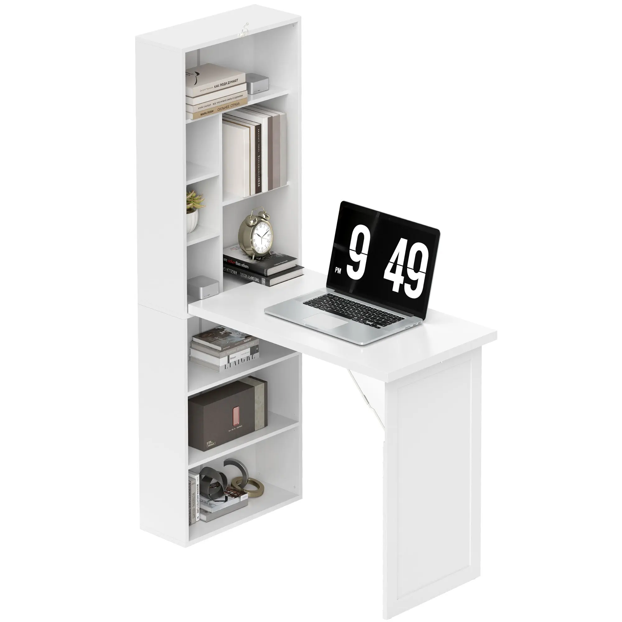 Bureau pliable ordinateur étagère réglable style moderne pour bureau chambre maison blanc