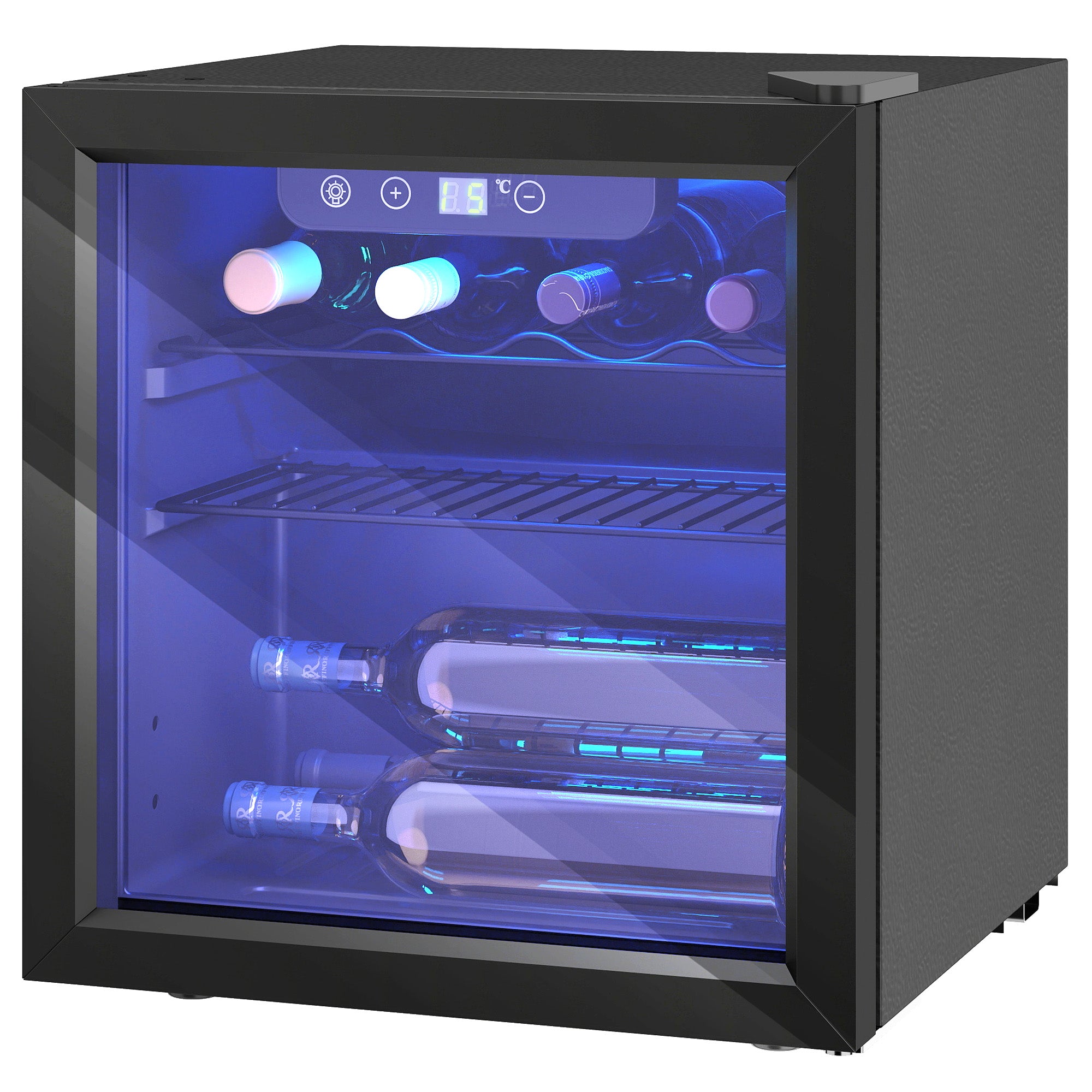 Cave à Vin 12 Bouteilles 36L avec Température Réglable 4-16°C, Porte Verre Trempé, LED et Étagère Amovible, Noir