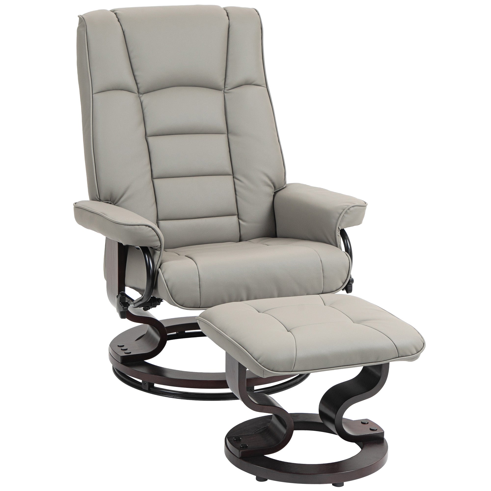 Fauteuil de relaxation inclinable avec repose-pied fauteuil relax de salon pivotant, cadre en bois revêtement synthétique 76 x 85 x 104 cm gris