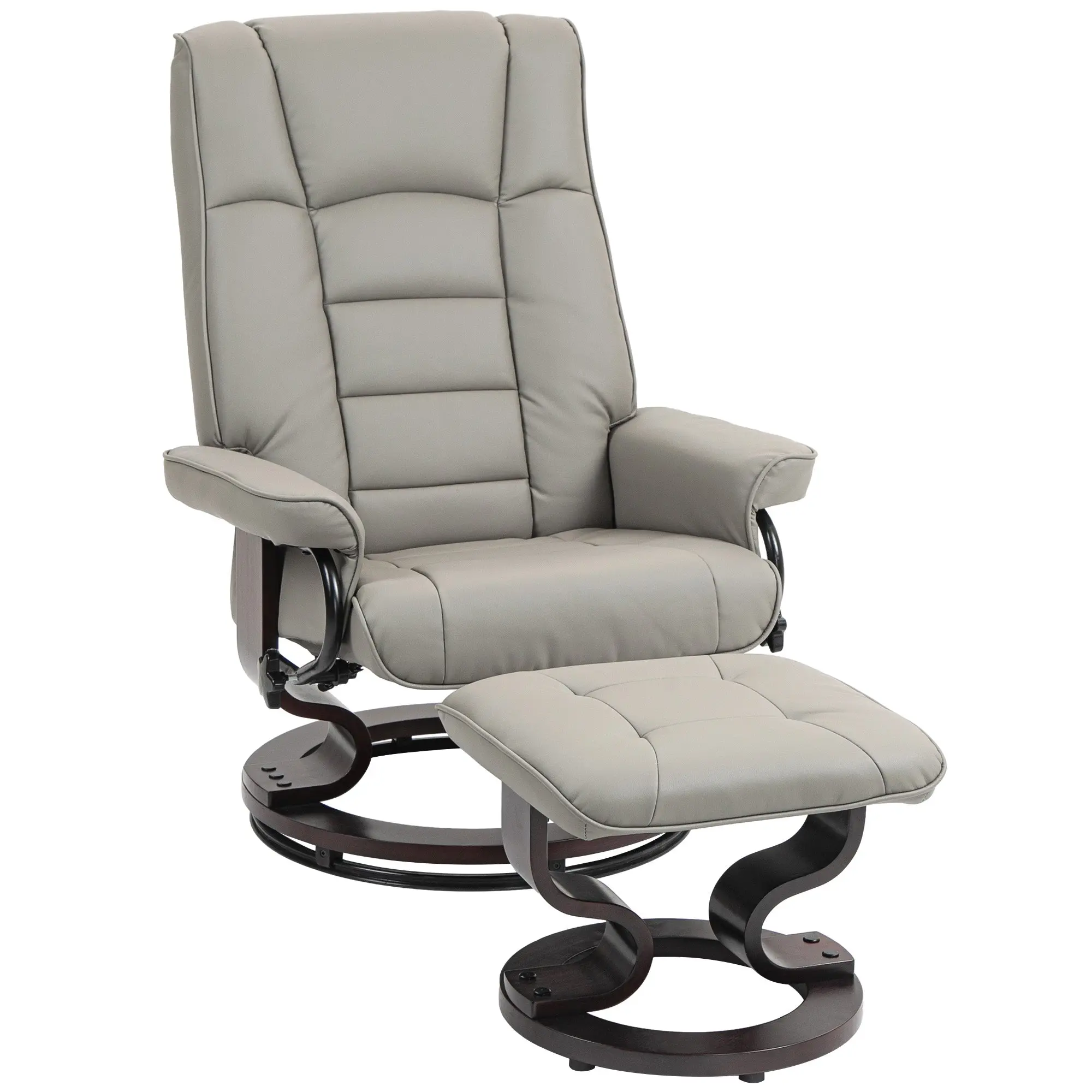 Fauteuil de relaxation inclinable avec repose-pied fauteuil relax de salon pivotant, cadre en bois revêtement synthétique 76 x 85 x 104 cm gris