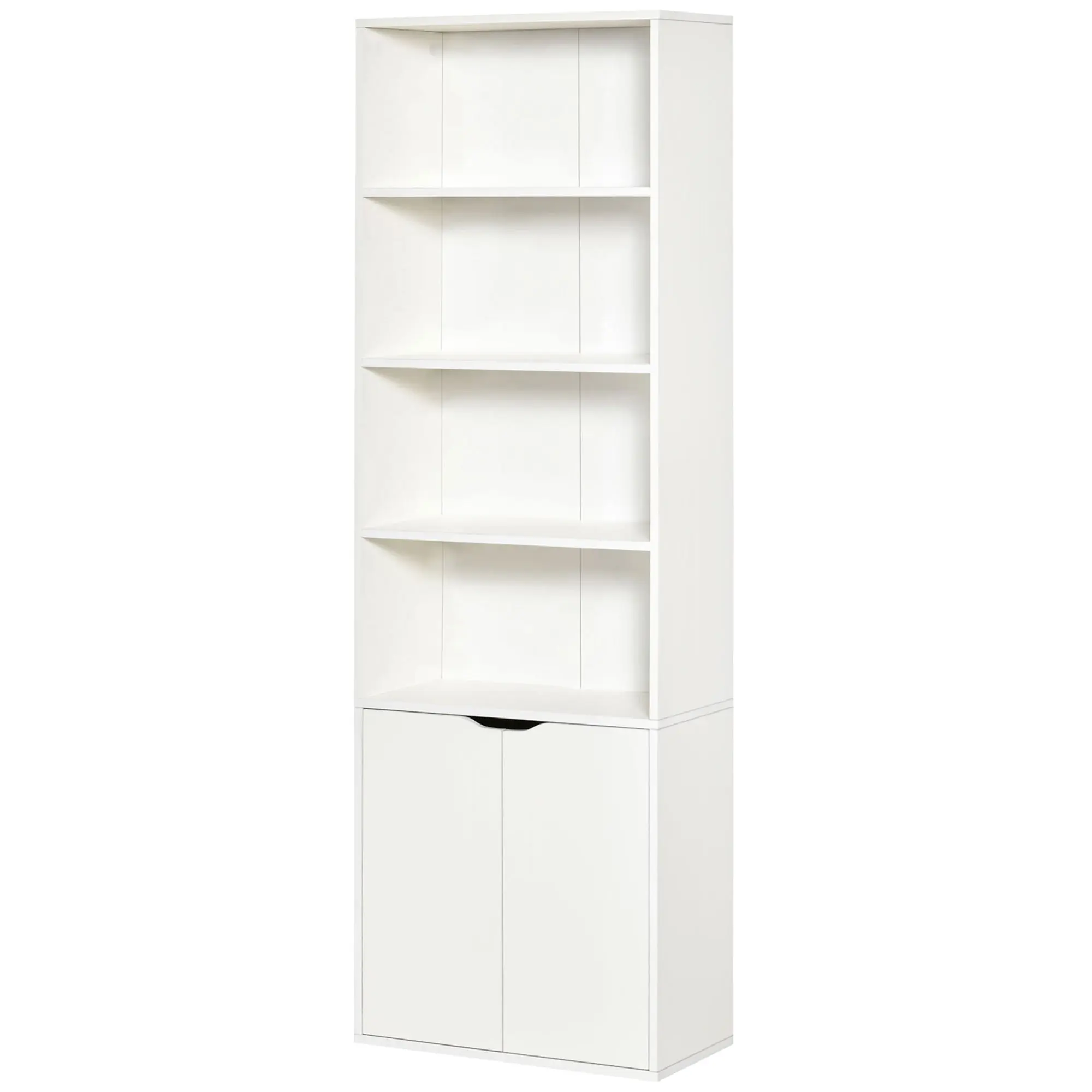 Bibliothèque à 6 niveaux, meuble de rangement, étagère à livres 59 x 29 x 180 cm avec 4 compartiments ouverts et 2 portes, étagère de rangement pour salon, chambre, bureau, blanc