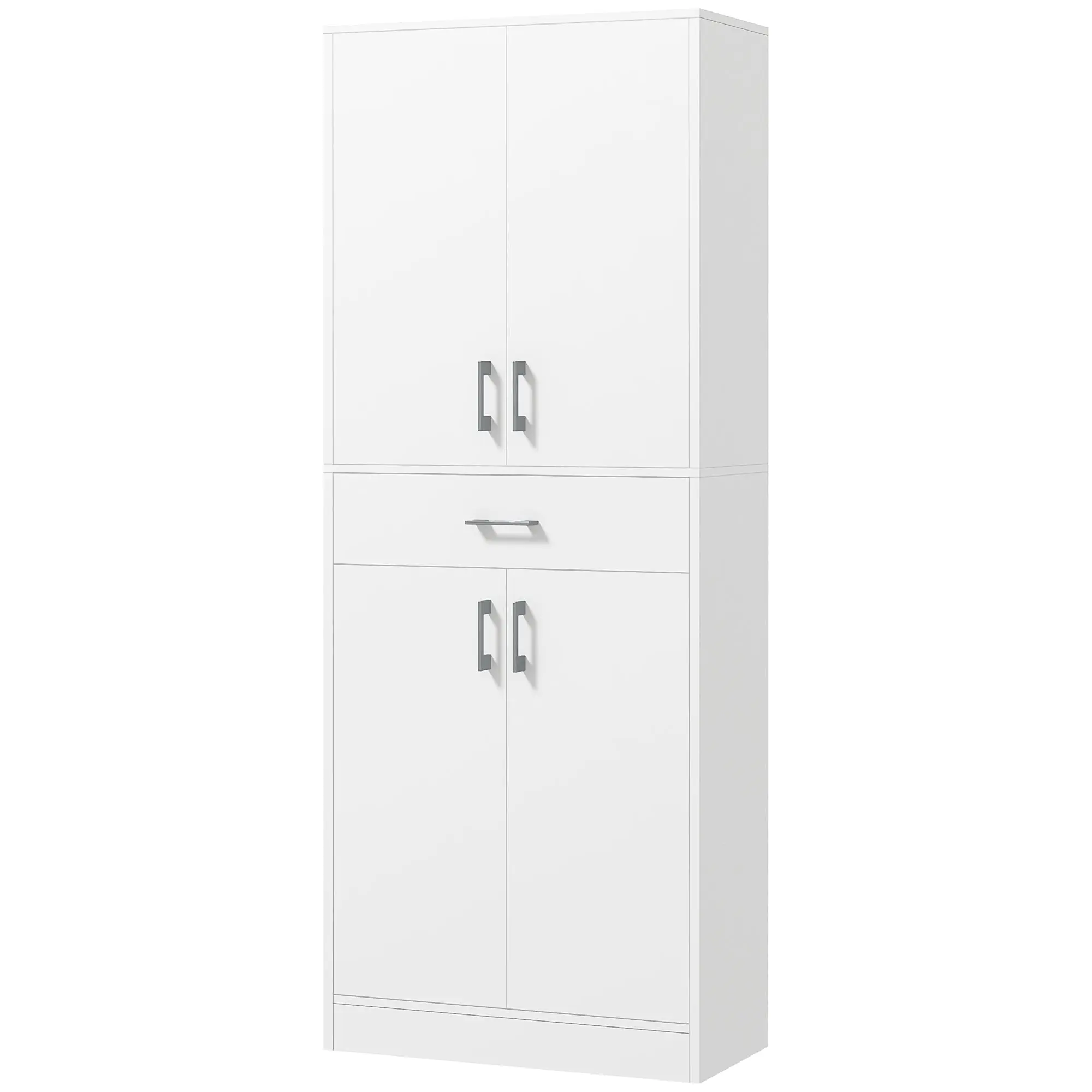 Buffet de cuisine armoire de cuisine buffet haut 2 étagères réglables 4 portes 2 placards et 1 tiroir central hauteur 180 cm blanc