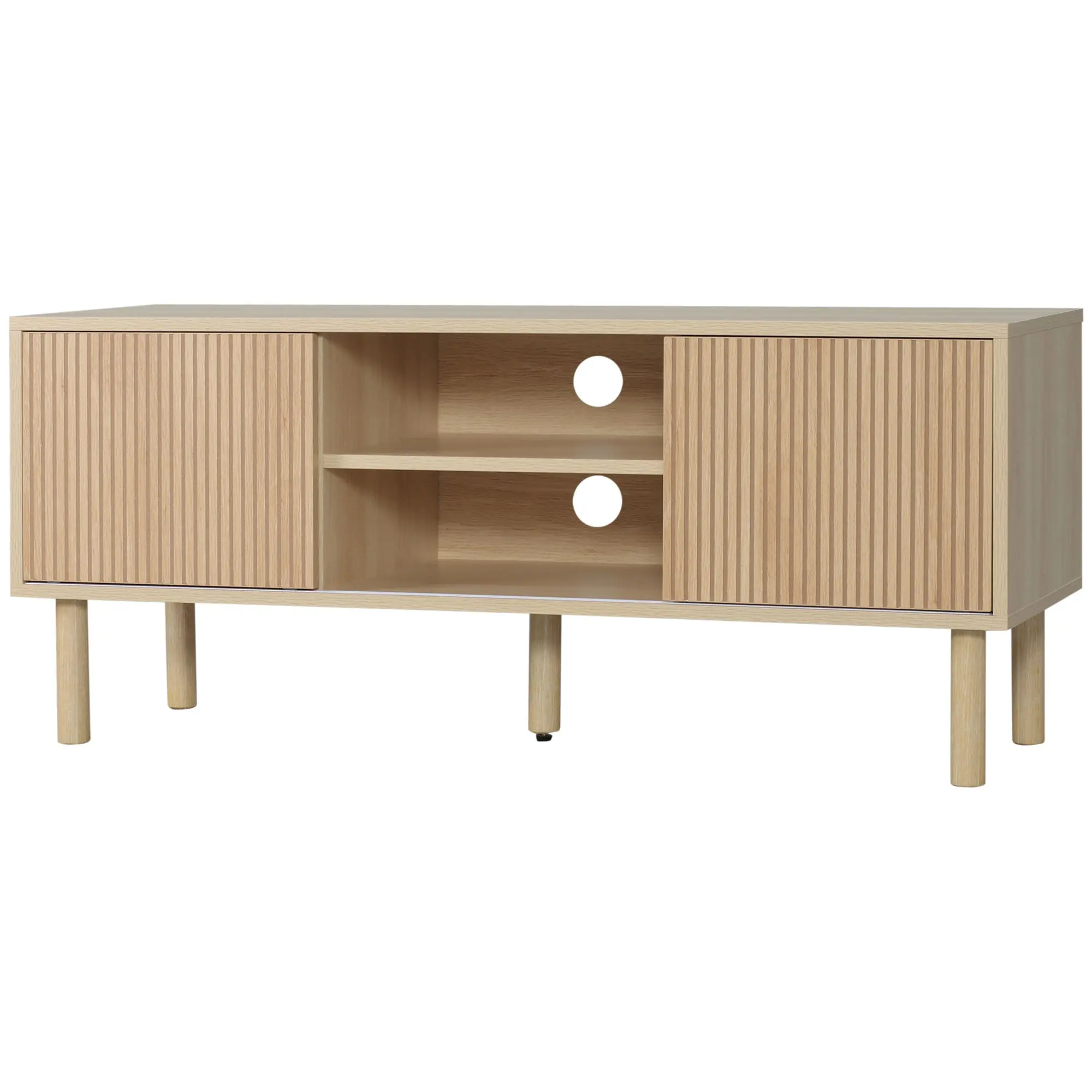 Meuble TV support TV pour télévision jusqu'à 50 pouces 2 portes coulissantes et 2 niches avec passe-câbles - 115 x 40 x 49 cm