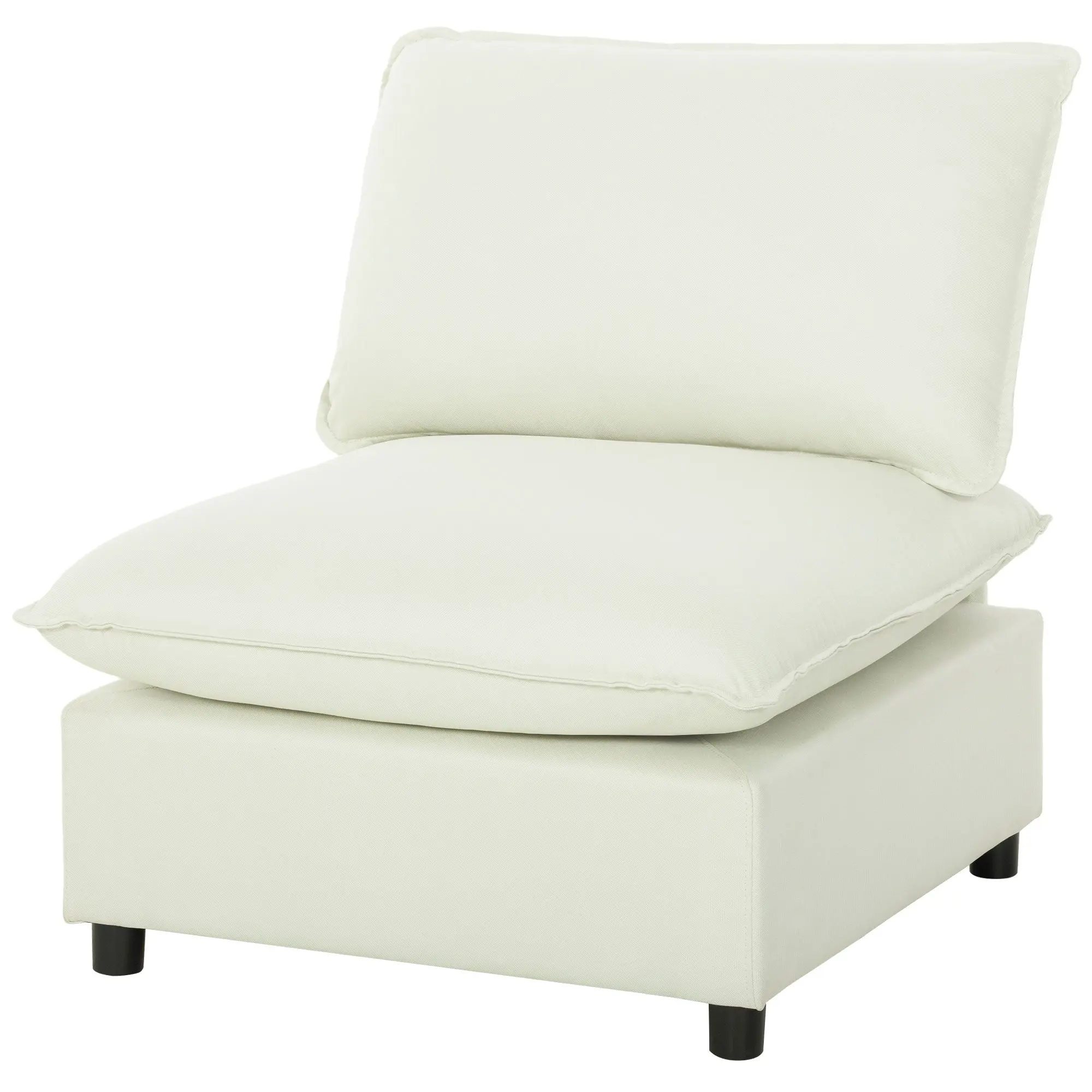 Fauteuil de salon, canapé 1 place moderne sans accoudoirs avec assise large, coussins épais, tissu en lin, fauteuil de lecture pour chambre, salon,petit espace, crème
