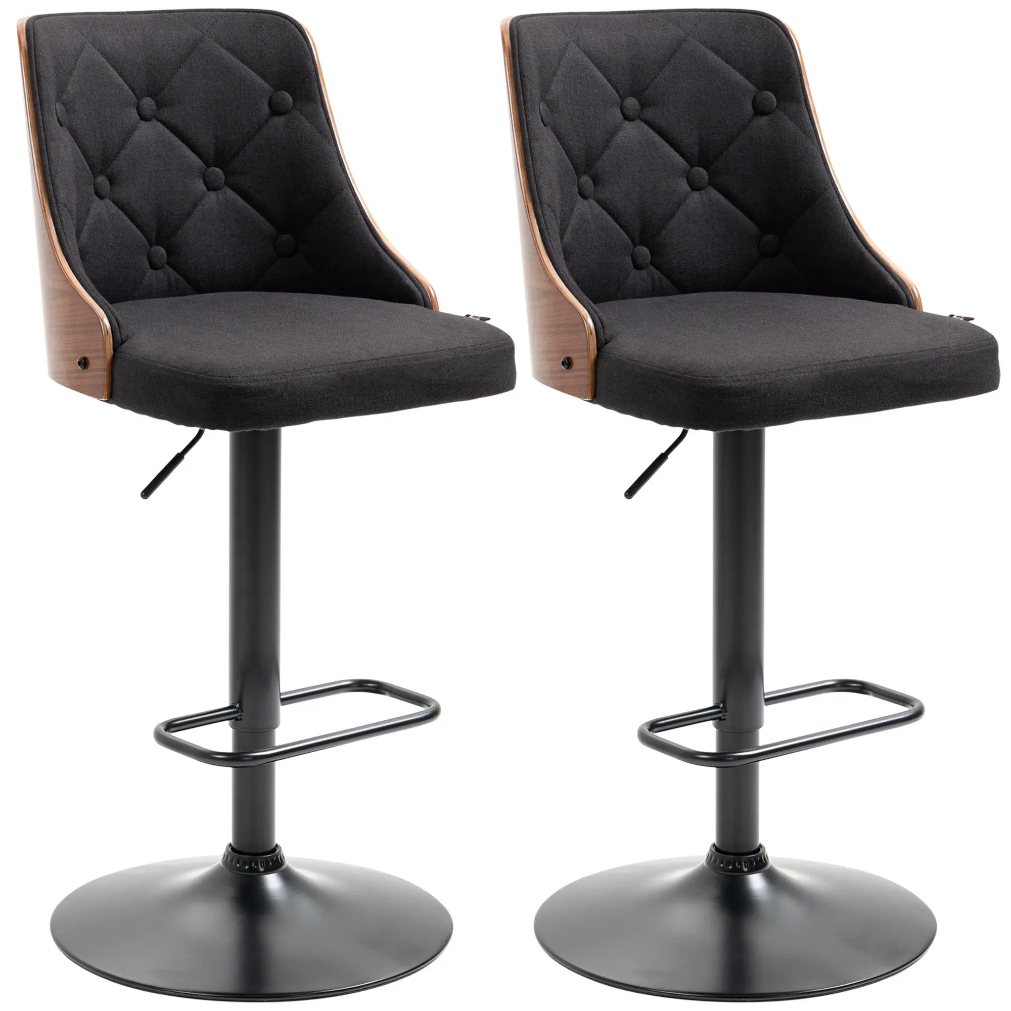 Lot de 2 tabourets de bar Réglable en Hauteur Rotatif sur 360°, Chaise Bar Haute avec Repose-pieds, tissu capitonné