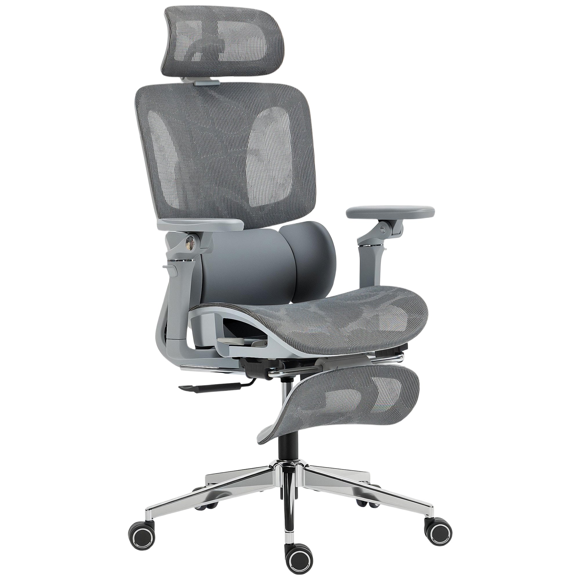 Chaise Bureau Ergonomique avec Accoudoirs 6D Appui-Tête et Profondeur d'Assise Réglables Fauteuil de Bureau en Maille Inclinable Hauteur Réglable Soutien Lombaire Adjustable Repose-Pieds Gris