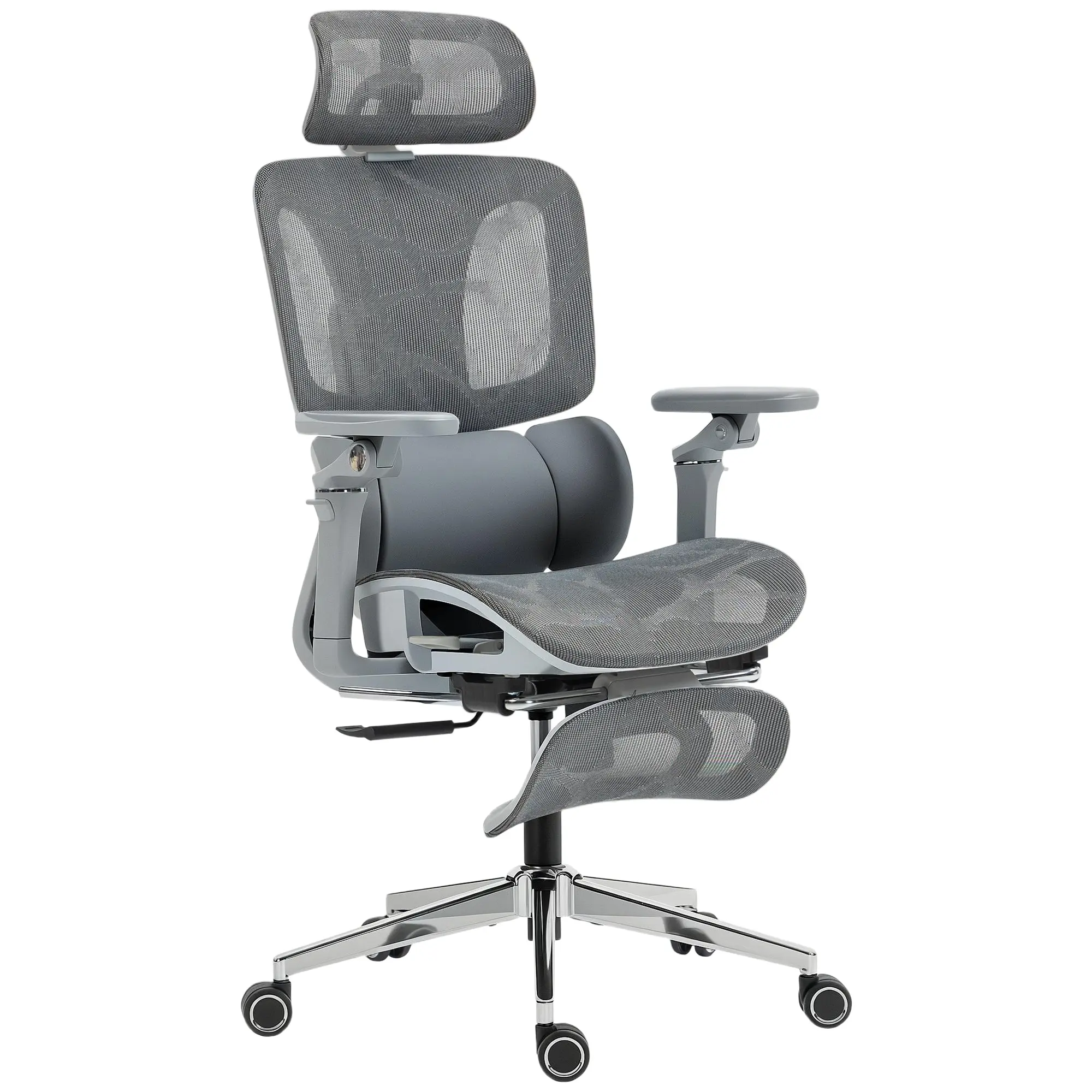 Chaise Bureau Ergonomique avec Accoudoirs 6D Appui-Tête et Profondeur d'Assise Réglables Fauteuil de Bureau en Maille Inclinable Hauteur Réglable Soutien Lombaire Adjustable Repose-Pieds Gris