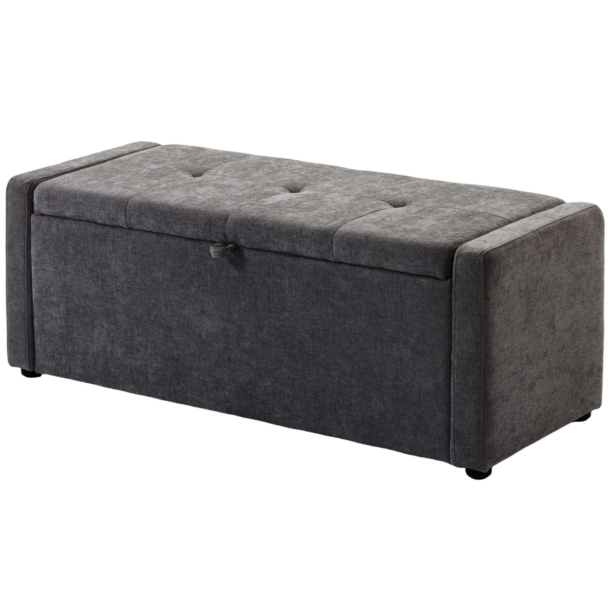 Banc de rangement, bout de lit, repose-pieds rembourré en lin avec assise large et confortable, coffre de rangement pour salon, chambre, entrée, 122 x 48 x 44 cm, gris foncé