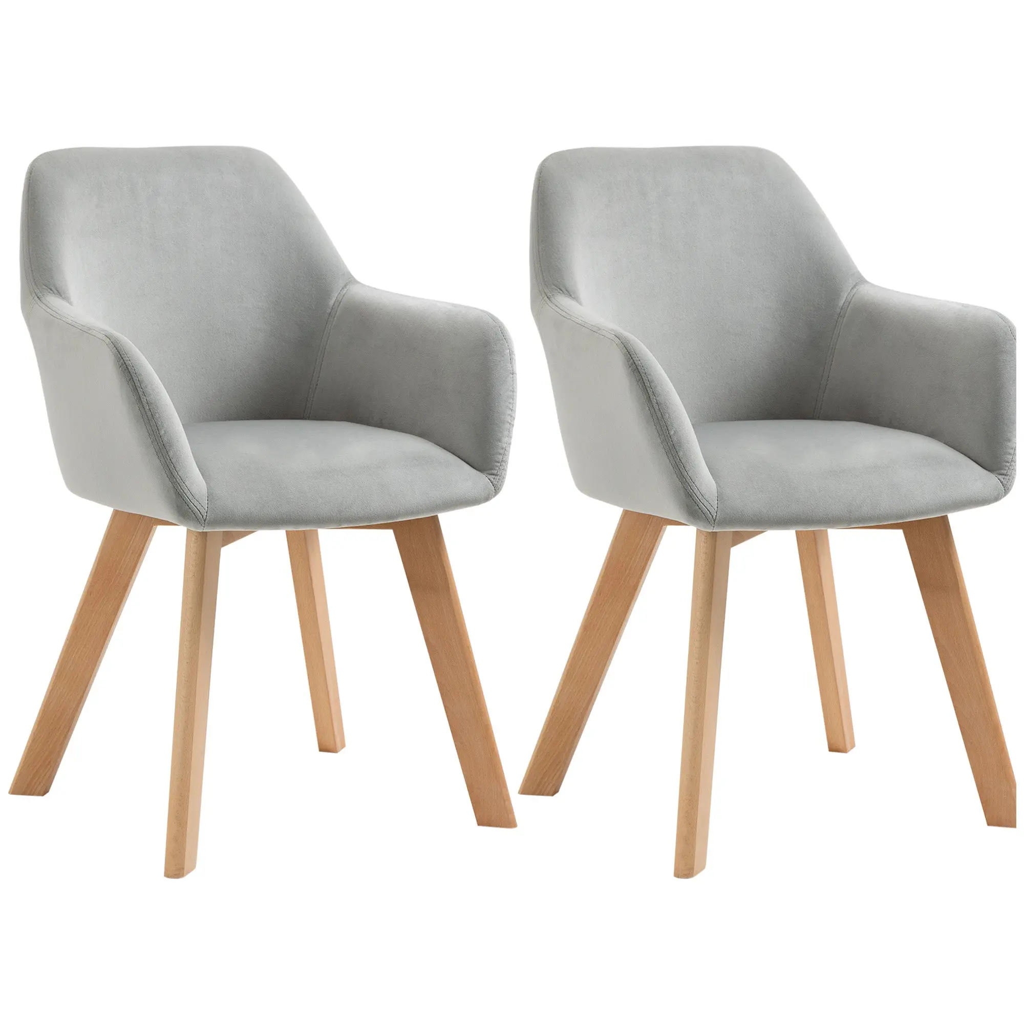 Lot de 2 chaises de salle à manger chaise de cuisine assise rembourrée en tissu effet velours pieds en bois pour cuisine salon chambre bureau, gris