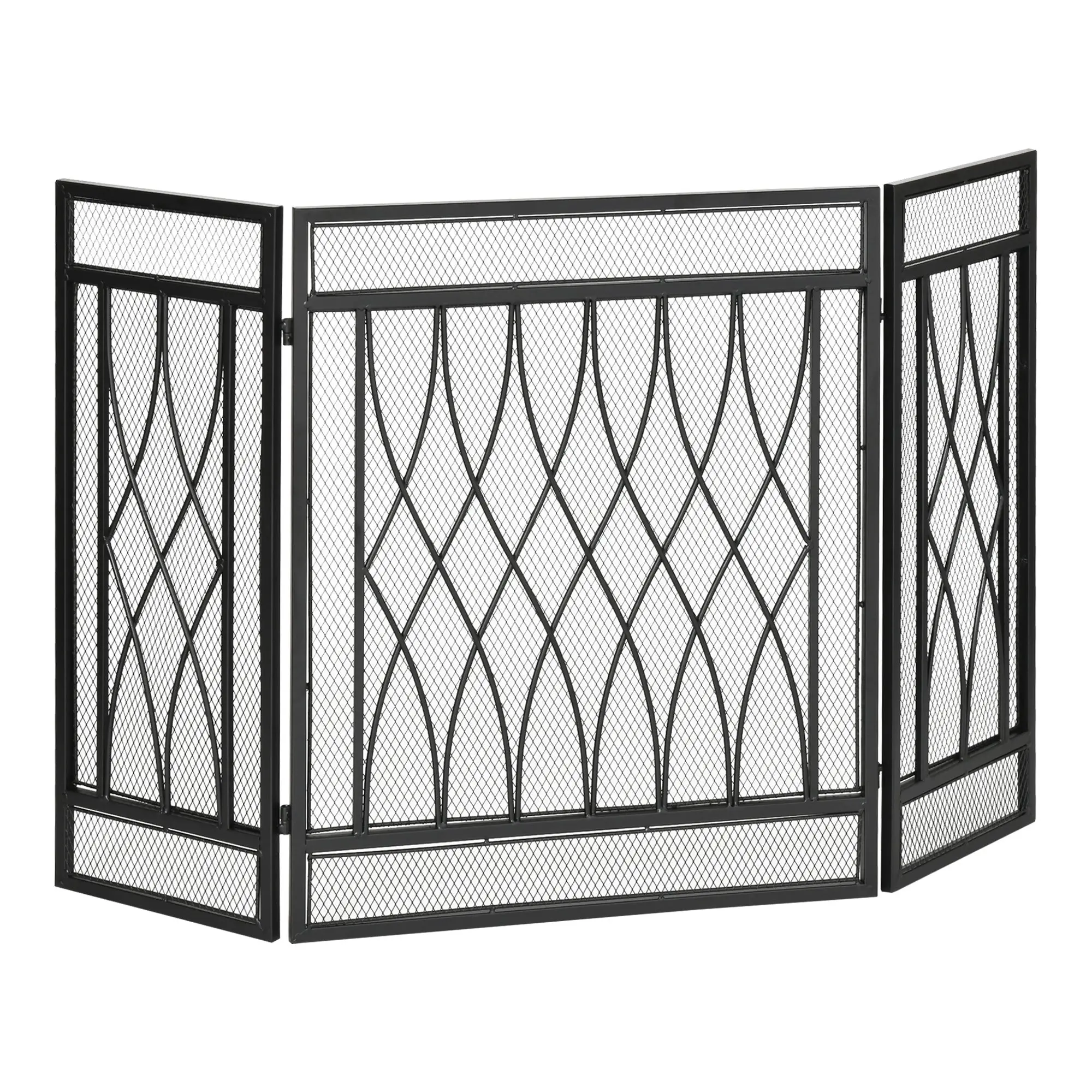 Grille de Protection pour cheminée - Pare-feu Large pour cheminée ou poêle - Pare-étincelles - barrière de sécurité - 3 Volets Pliables - métal Noir