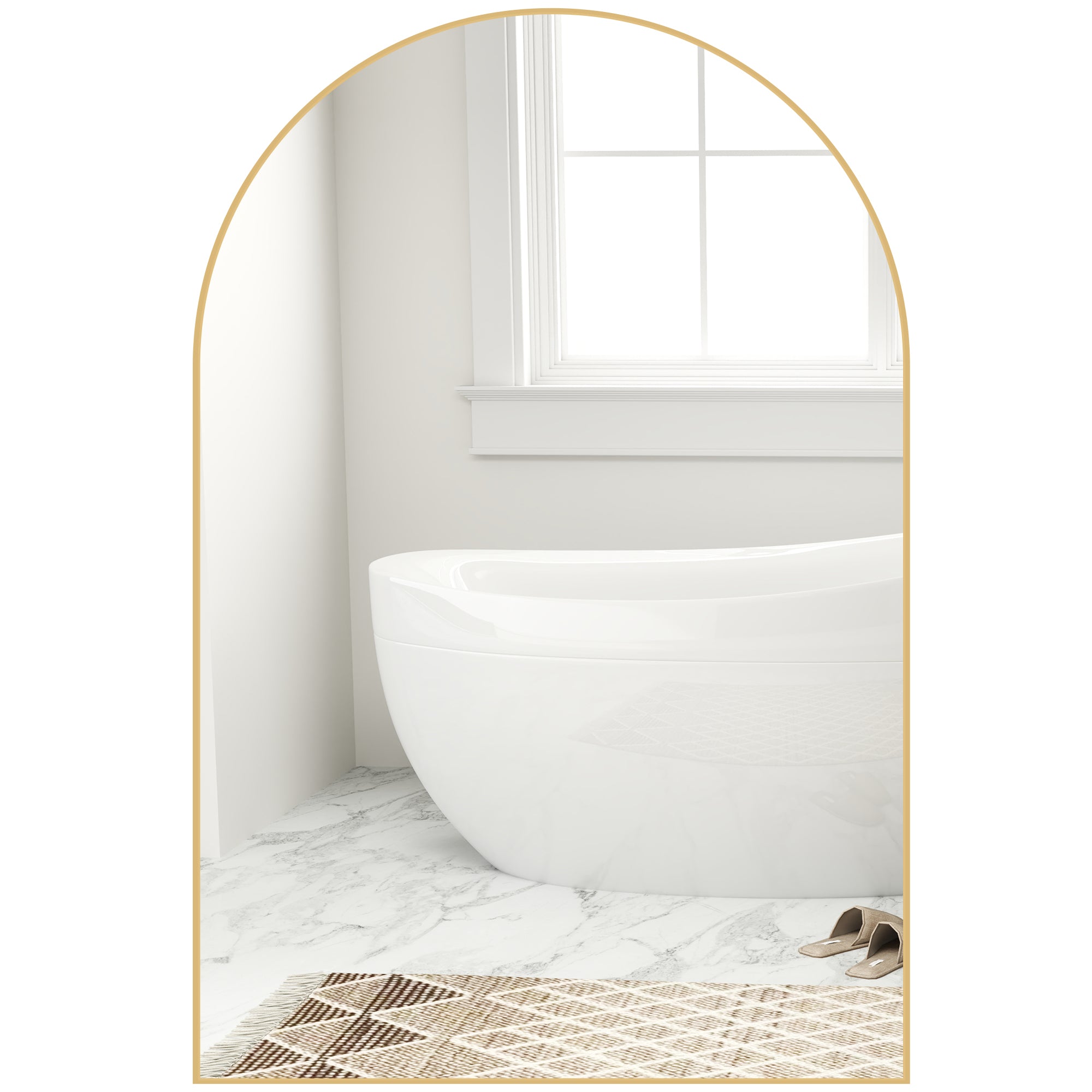 Miroir mural arqué, miroir de salle de bain, 60 x 90 cm, haute définition, avec cadre en alliage d'aluminium, pour chambre, salon, entrée, or