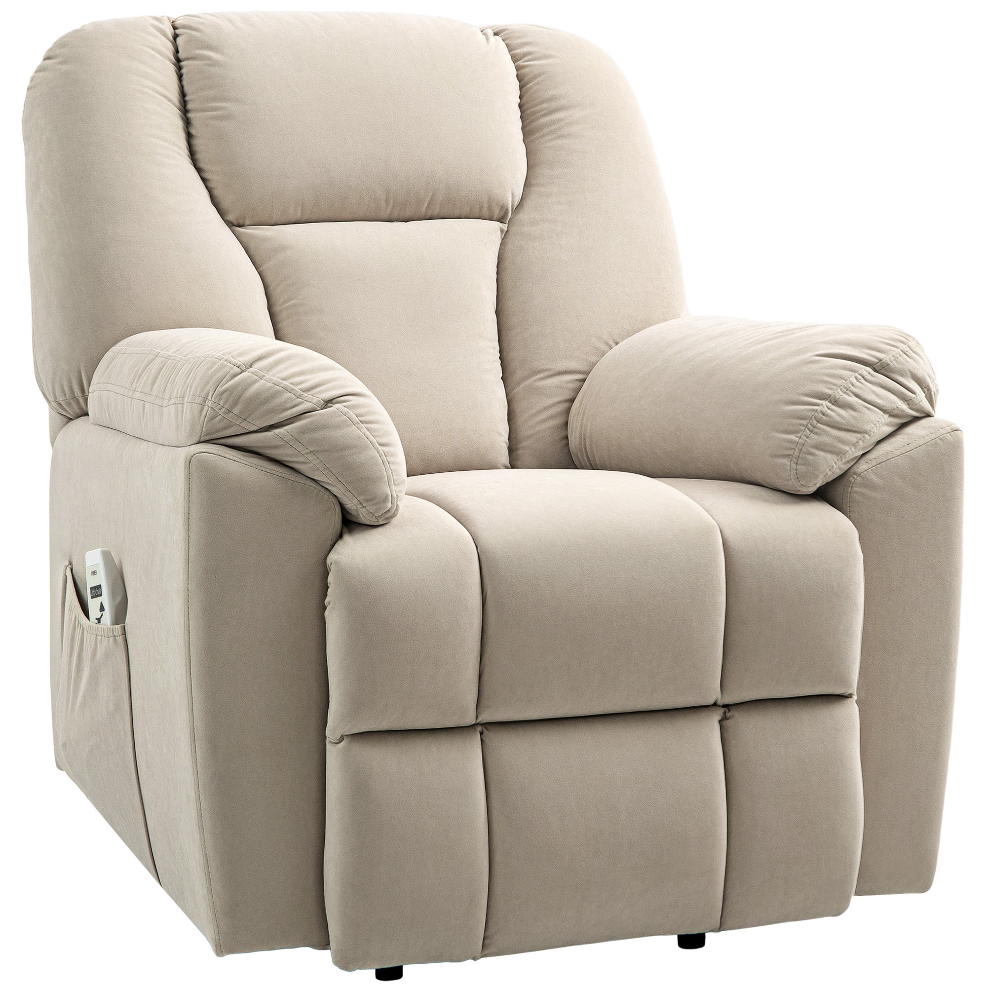 Fauteuil relax electrique velours massage chauffage pour salon beige
