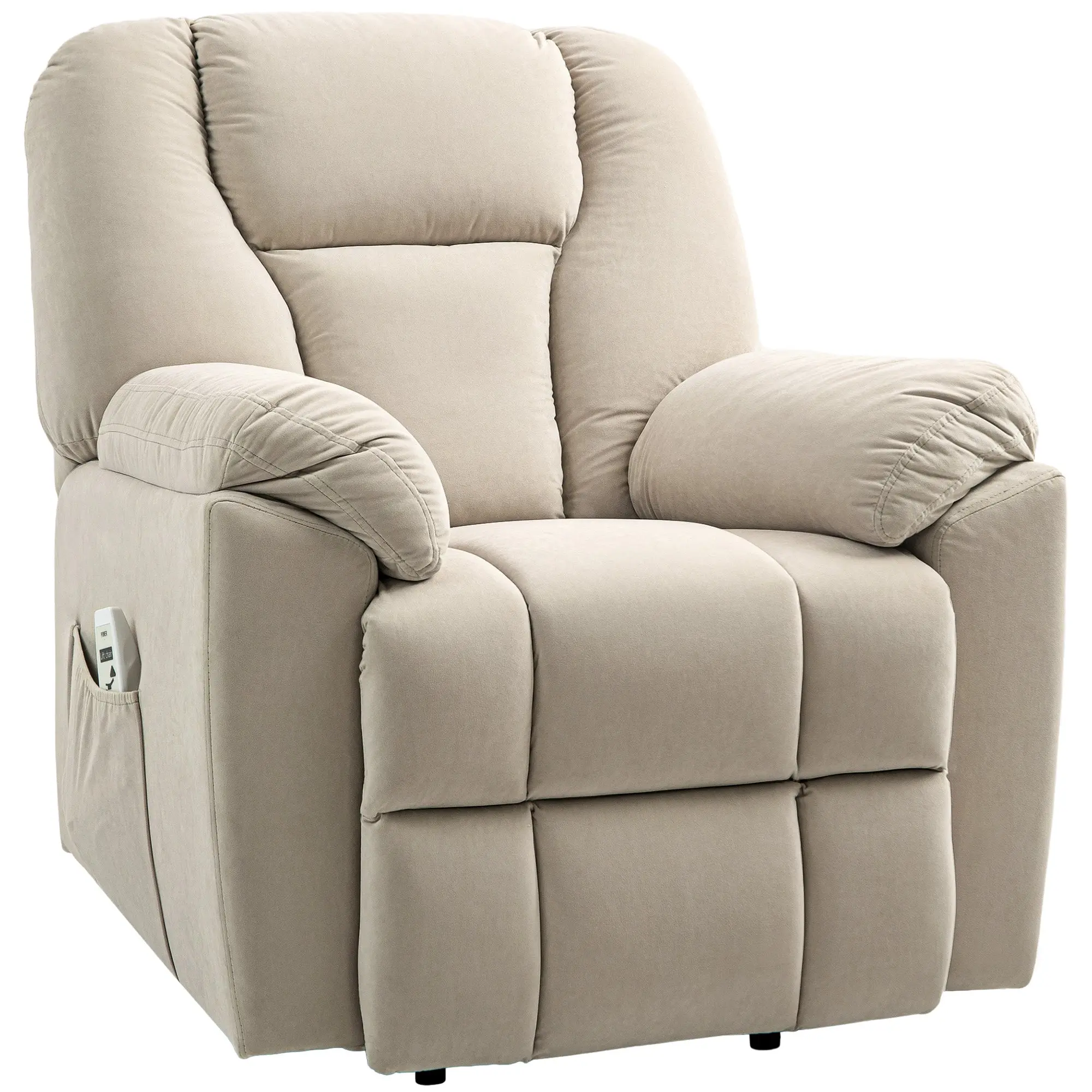 Fauteuil relax electrique velours massage chauffage pour salon beige