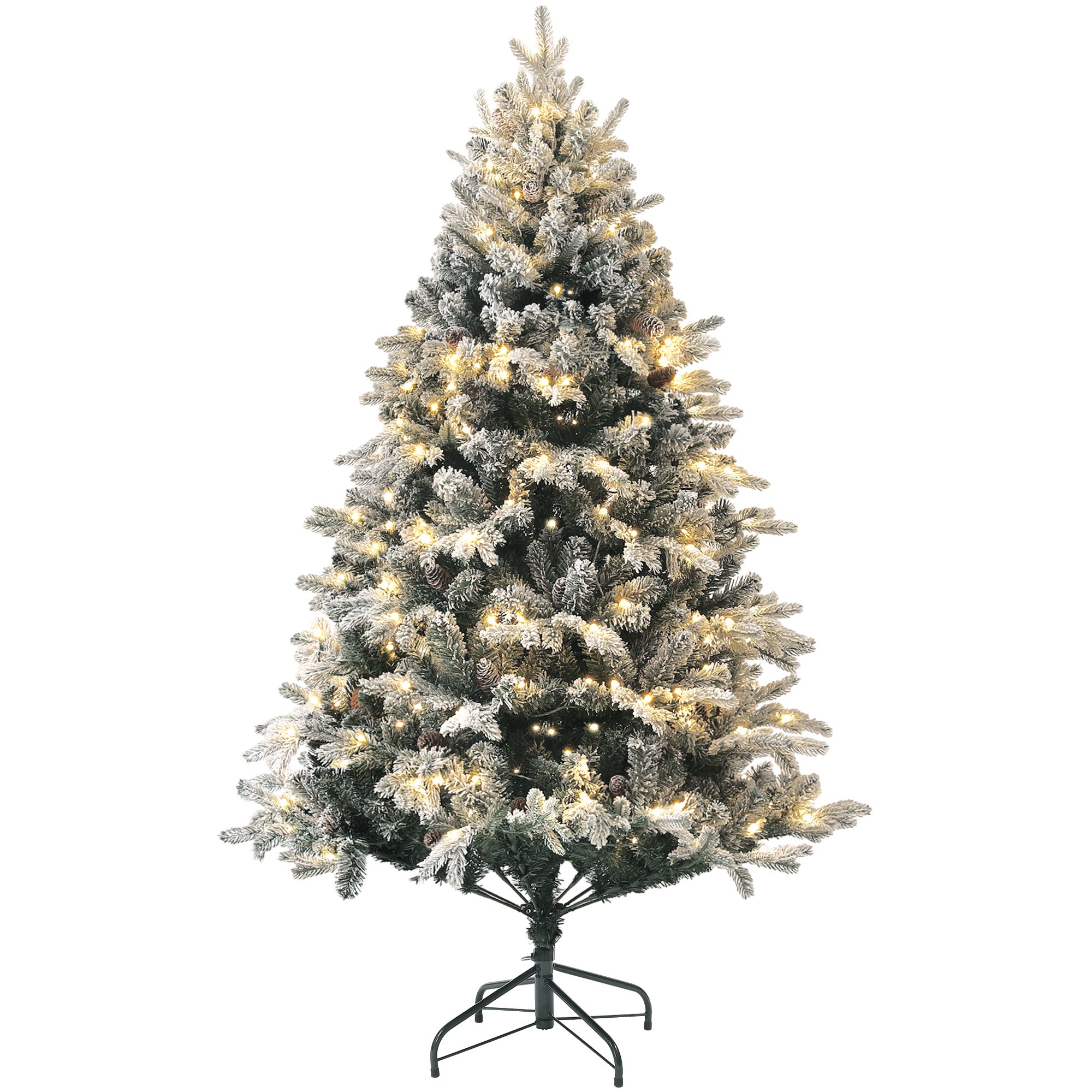 Sapin de Noël artificiel 180 cm arbre de Noël lumineux floqué enneigé avec support en acier pliable, 200 LEDs blanc chaud, 793 branches, décoration de No?l effet réaliste - vert