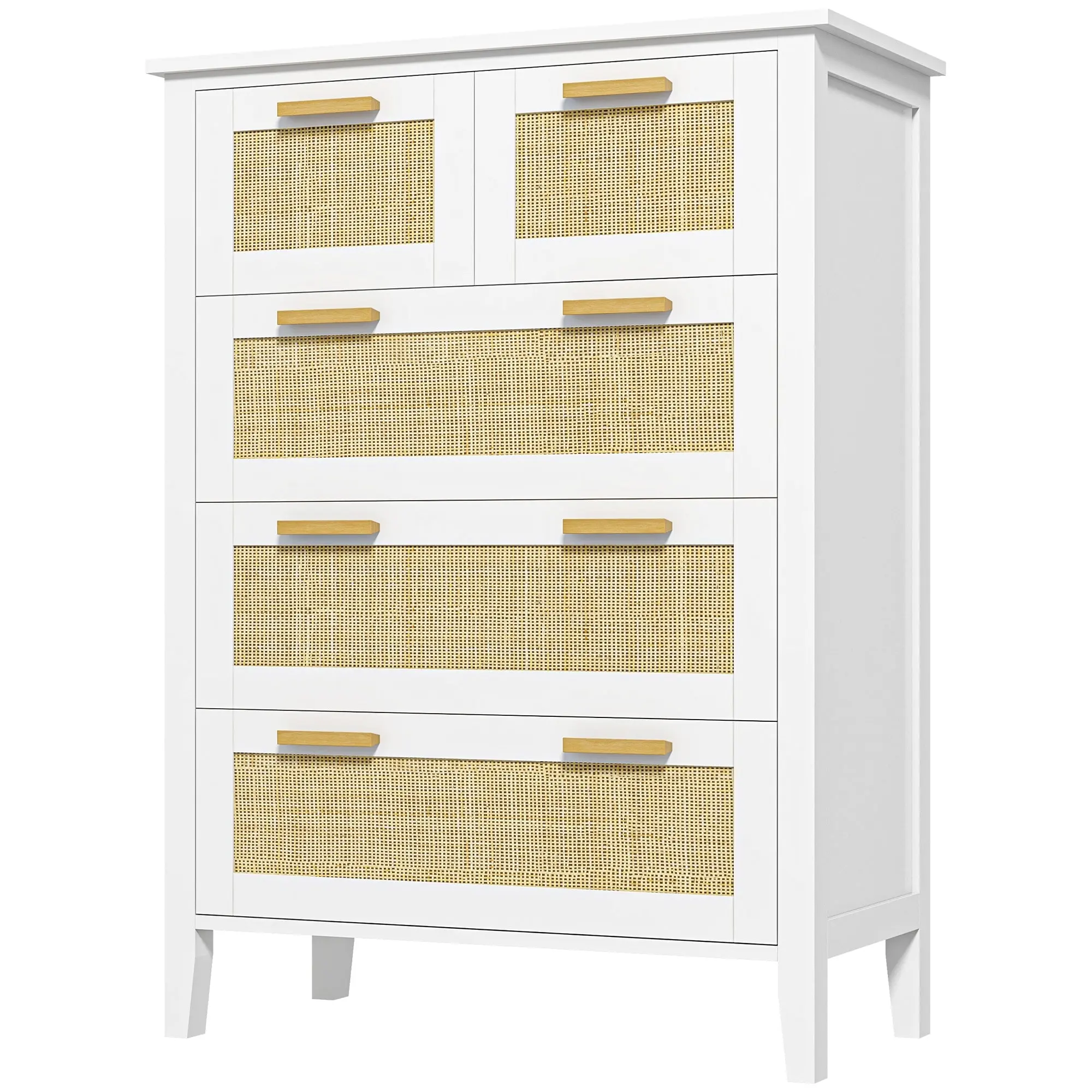 Commode 5 tiroirs meuble de rangement avec poignées en bois massif et glissières en métal pour bureau salon chambre à coucher blanc