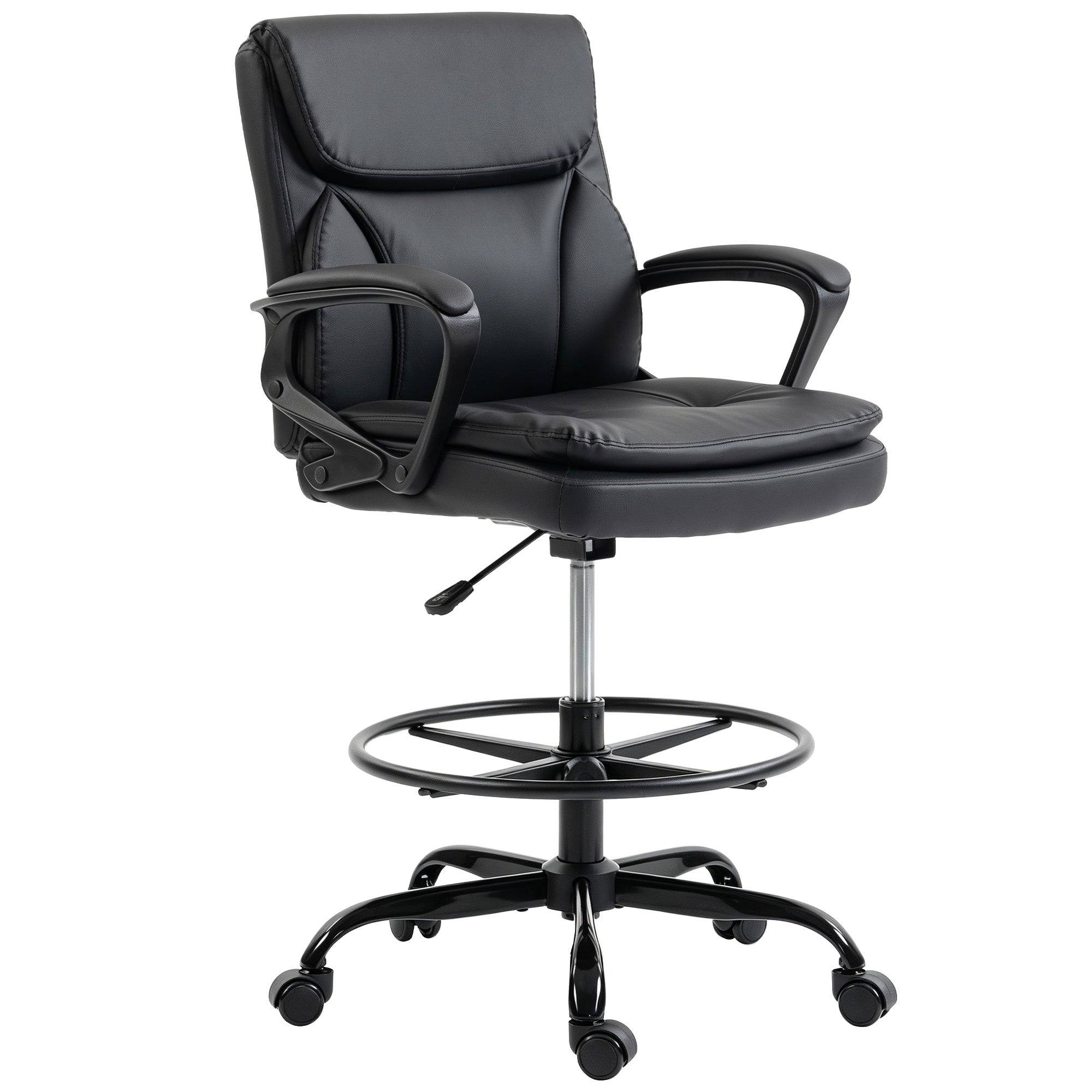 Chaise bureau ergonomique, chaise de dessin réglable en hauteur, fauteuil de bureau avec accoudoirs et repose-pieds réglable, rembourrage double, pivotant, pour studio, travail à domicile, noir