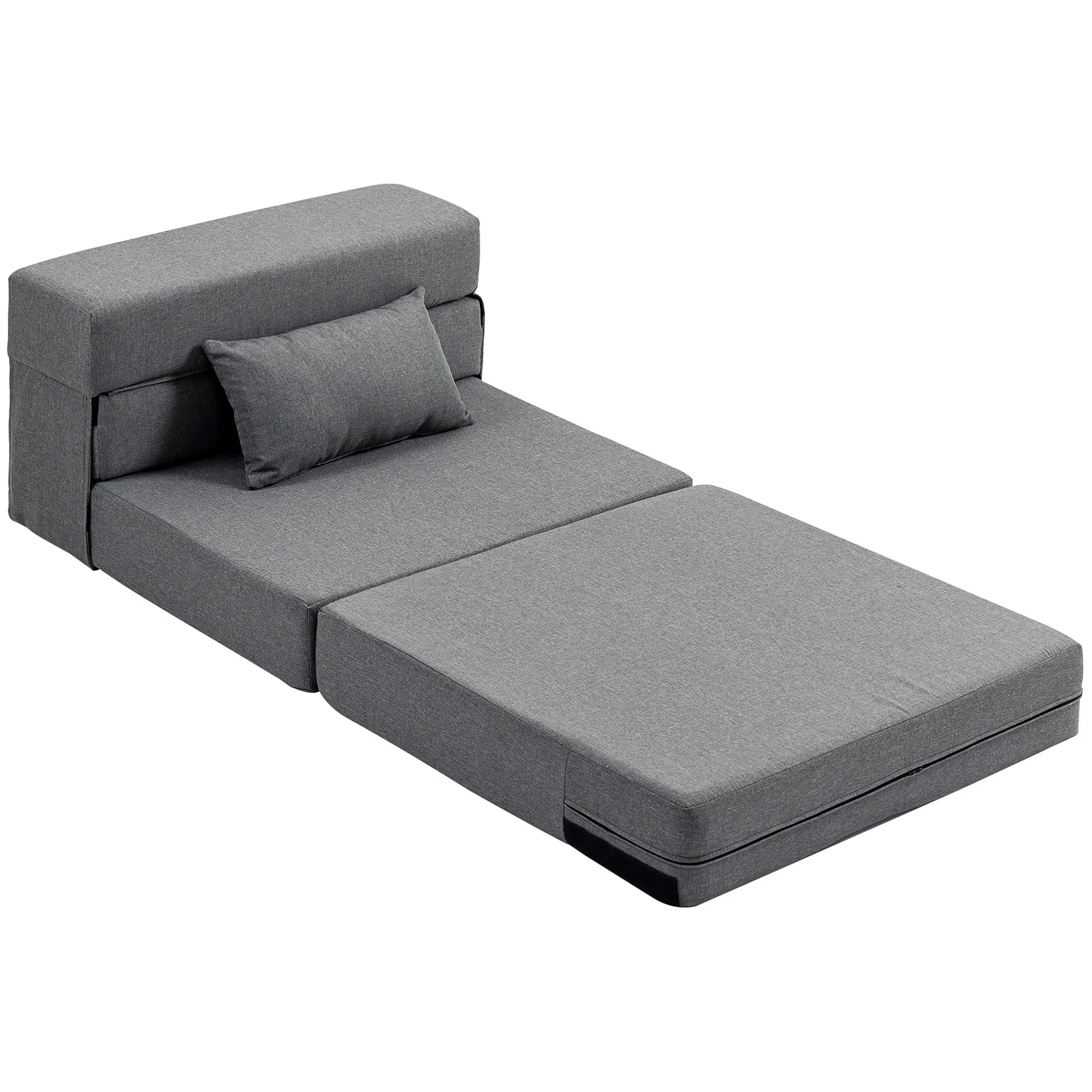 Fauteuil convertible 1 place fauteuil lit pliant chauffeuse 1 place 3 en 1 avec assise rembourré, coussin inclus, matelas pliable portable pour invités, salon, petit espace, charge 120 kg, gris