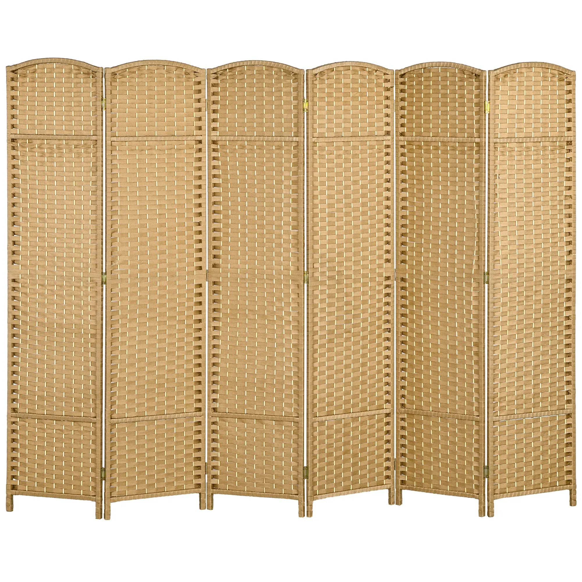 Paravent interieur en bois 6 panneaux 240 x 170 cm séparateur de pièce pliable avec finition tissée, closion de séparation pour salon, chambre à coucher, maison, bois naturel