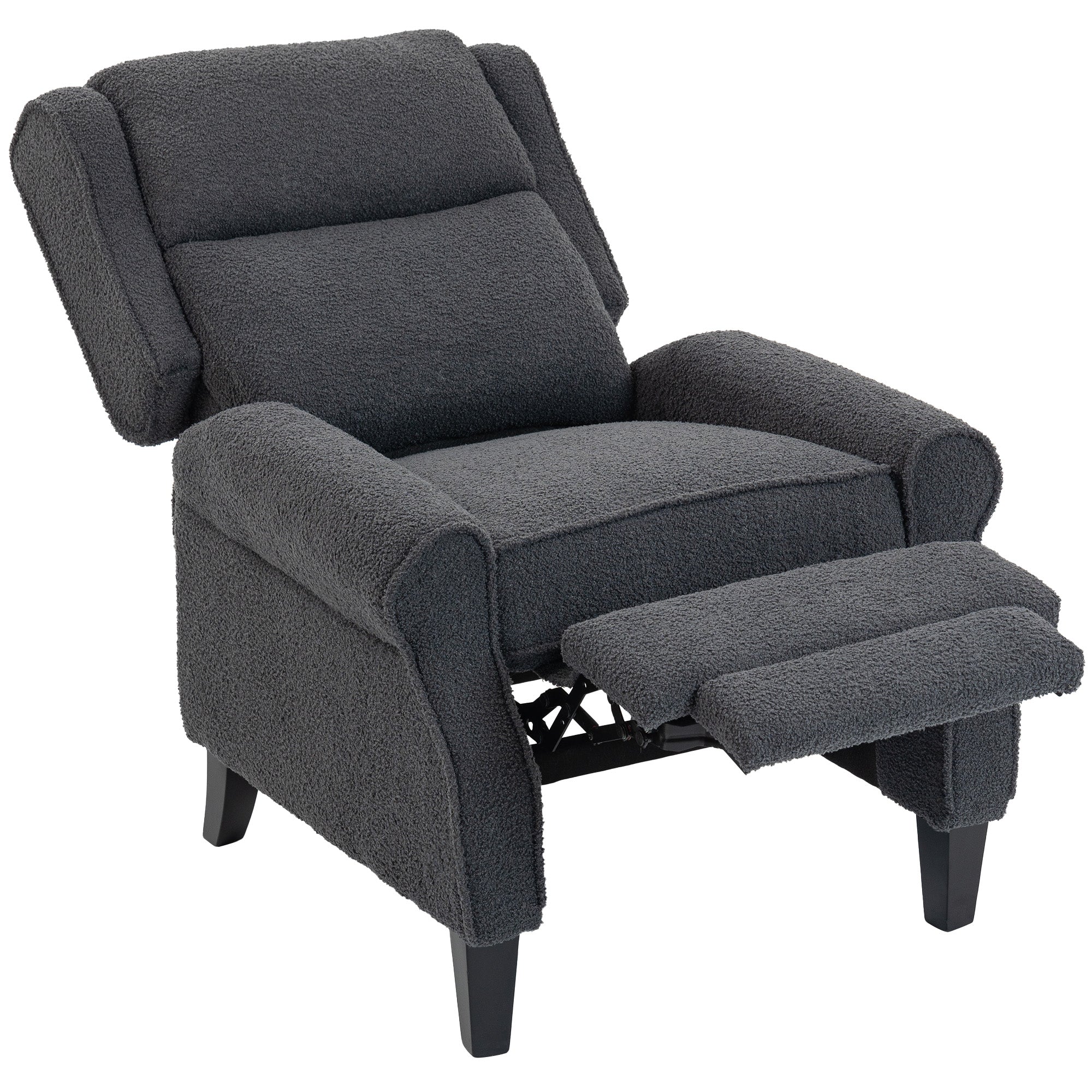 Fauteuil inclinable en polaire Teddy, fauteuil de relaxation avec repose-pieds extensible, assise rembourrée, Ressorts ensachés, pour salon, bureau, home cinéma, gris foncé