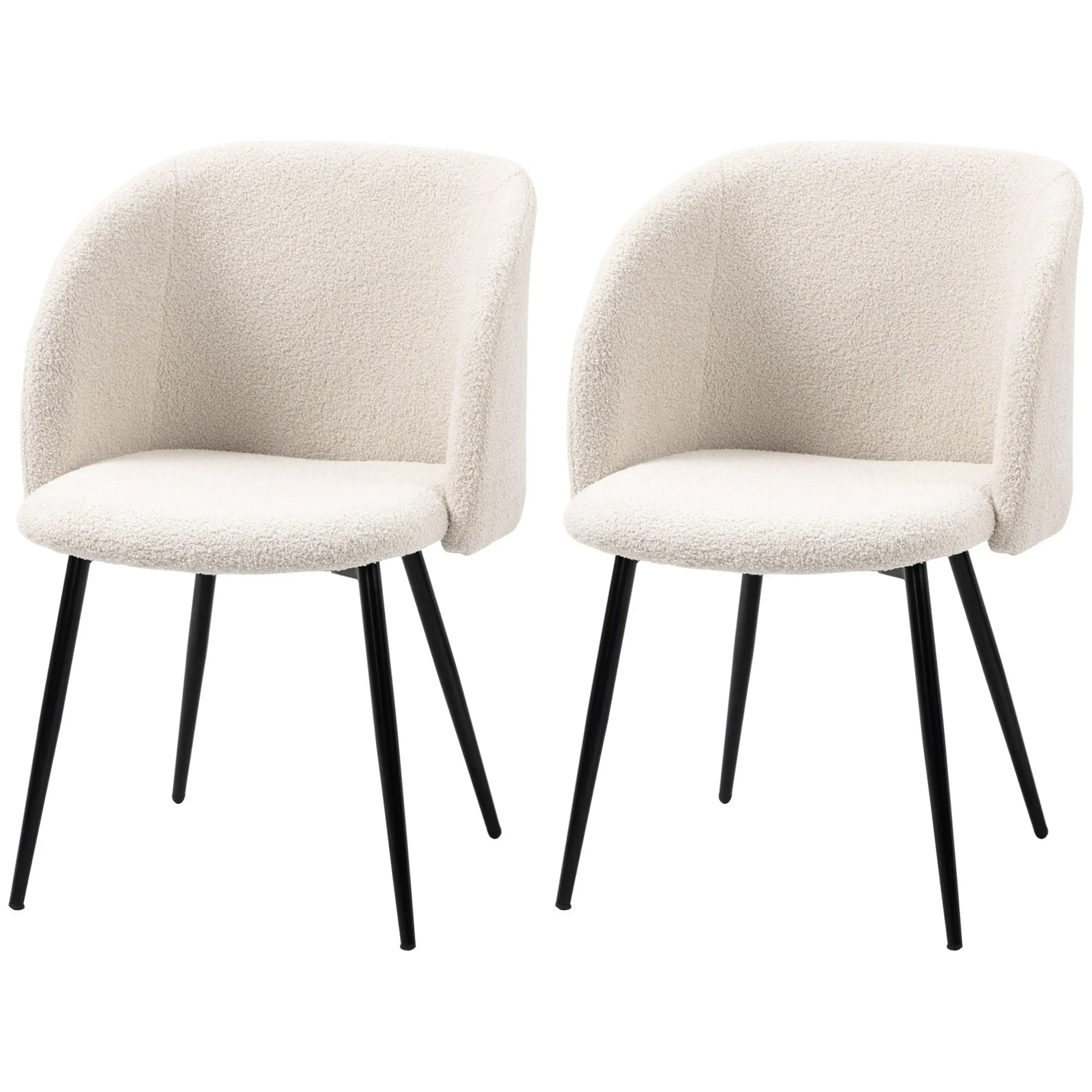Lot de 2 chaises de salle à manger chaise de cuisine en tissu effet laine boucleé chaise de salon avec pieds en acier - 55 x 62 x 80 cm beige noir