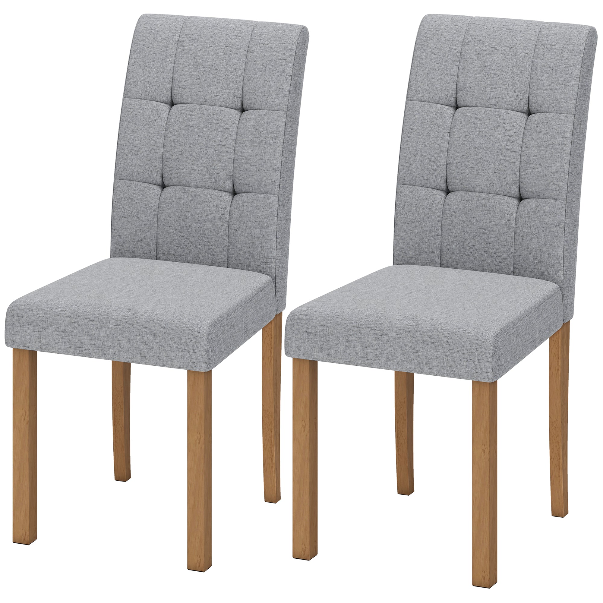 Lot de 2 chaises de salle à manger, chaise de cuisine moderne avec siège rembourré en tissu effet lin et pieds en bois d'hévéa, pour salon, salle à manger, gris clair et naturel