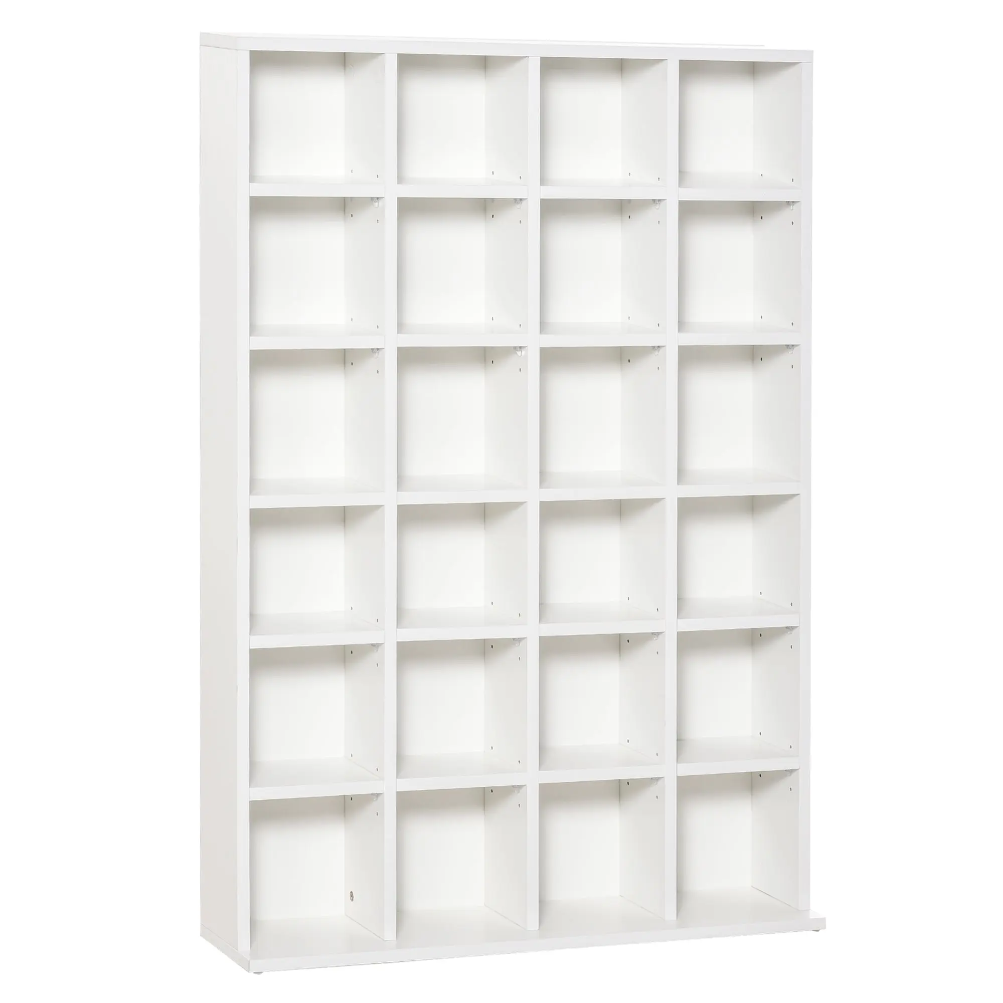 Rangements pour CD et DVD, meuble de rangement multimédia avec 24 compartiments, capacité max. 456 CD/ 336 DVD, bibliothèque en bois avec étagères réglables, 89 x 20 x 130,5 cm, blanc