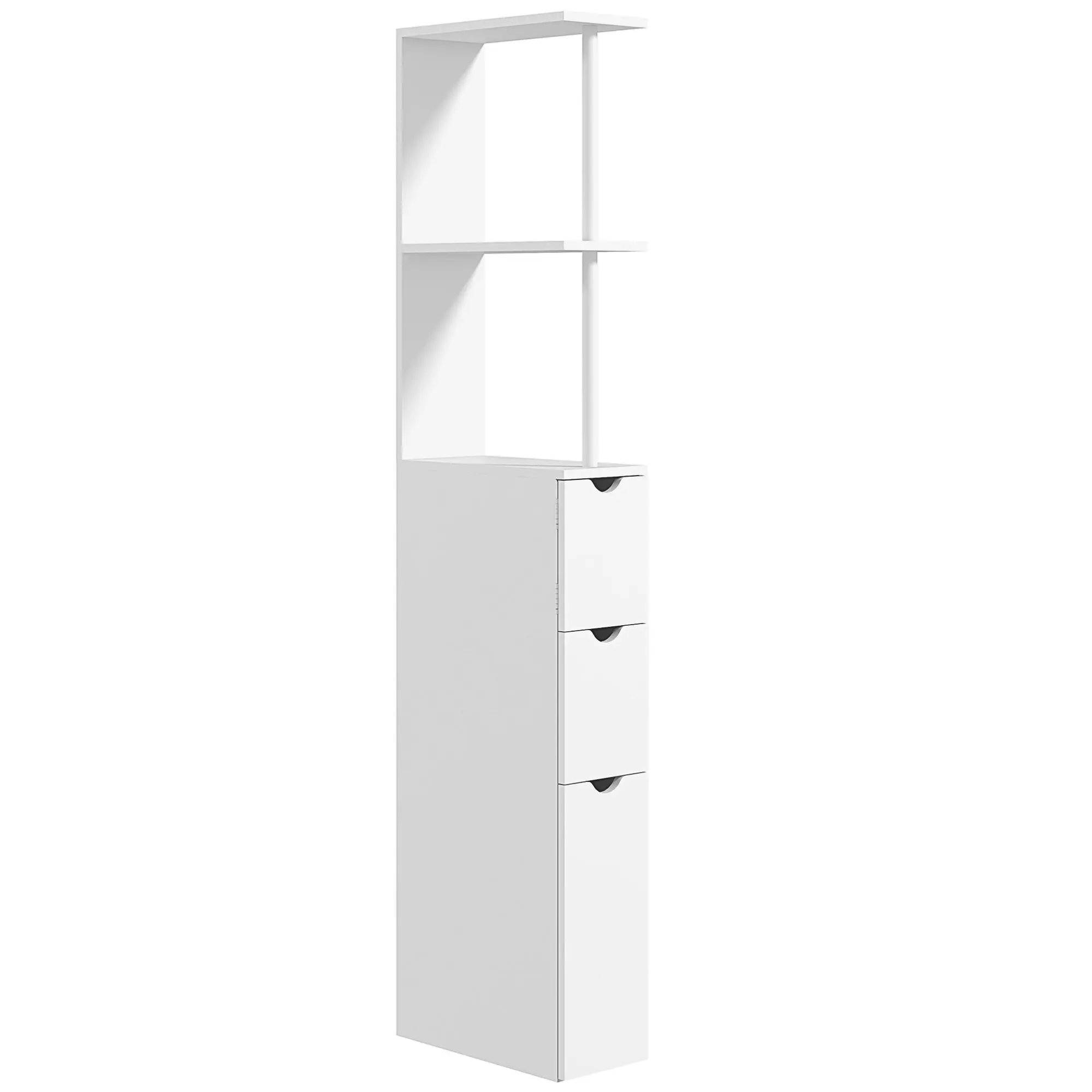 Meuble colonne salle de bain, armoire de salle de bain, avec tiroirs, étagères ouvertes, placard, 15 x 33 x 136,5 cm, blanc