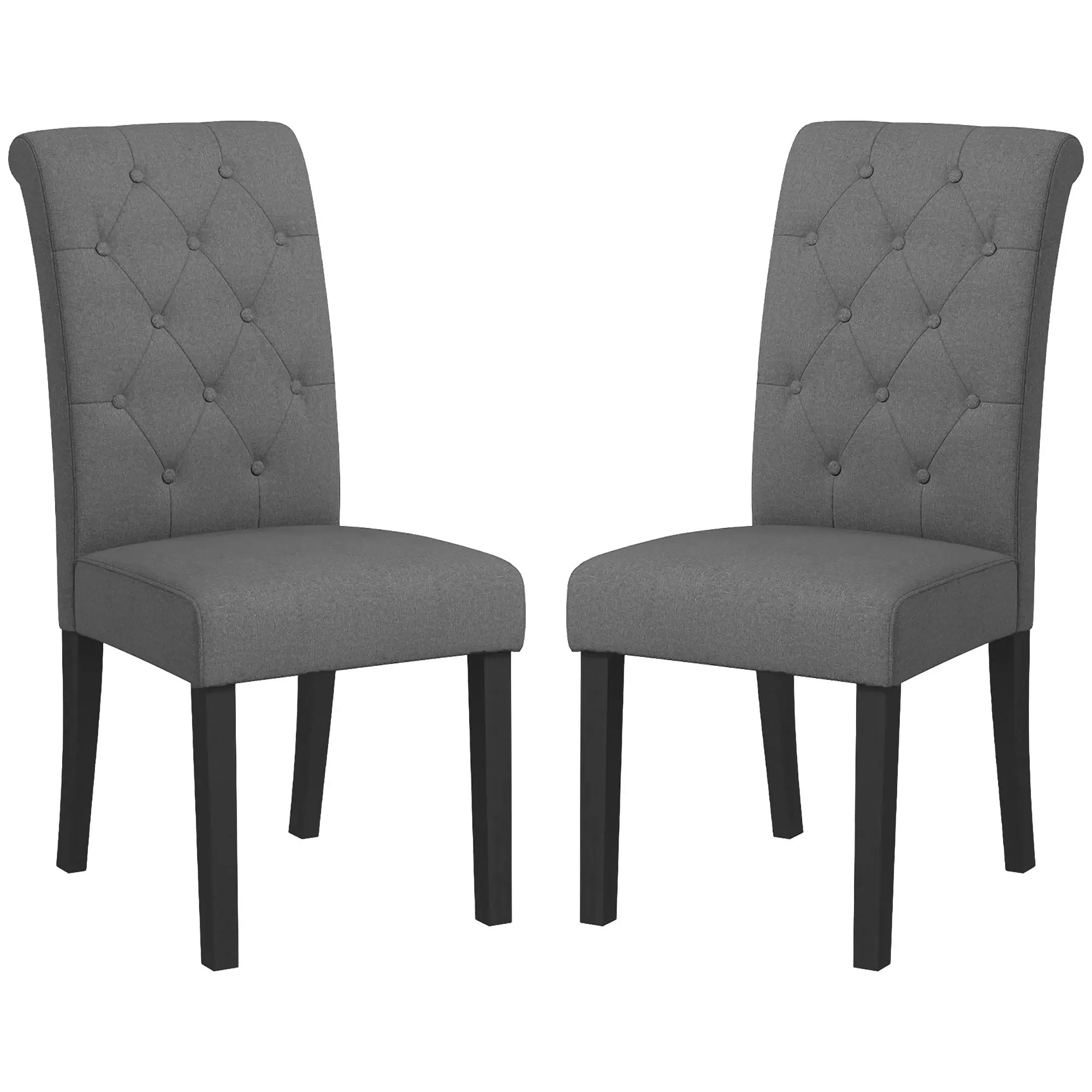 Lot de 2 chaises de Salle à Manger Chaise de cuicine Grand Confort Pieds en Bois Lin 47 x 61 x 101 cm gris foncé