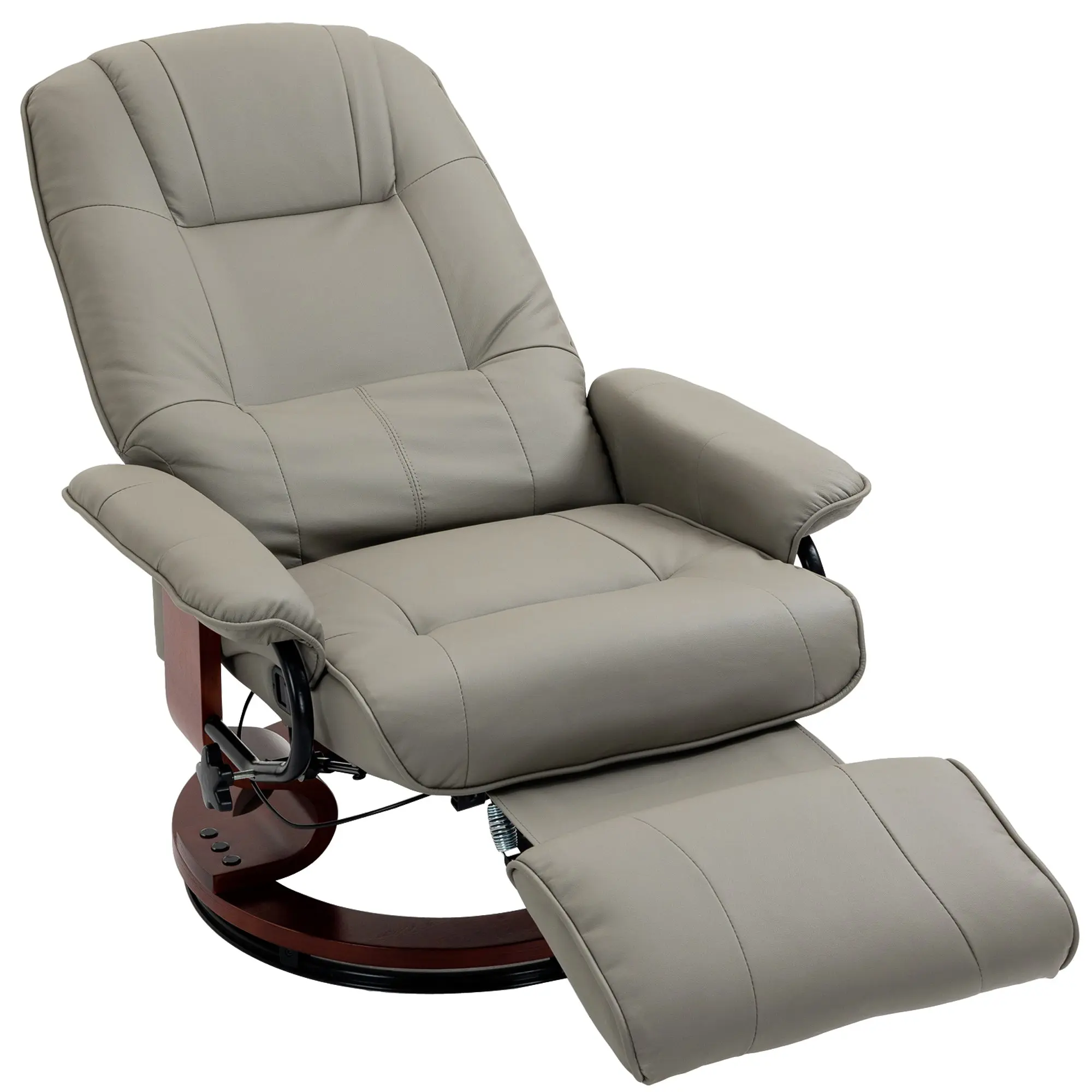 Fauteuil relax inclinable fauteuil de salon repose-pieds réglable pivotant 360° piètement bois revêtement synthétique gris