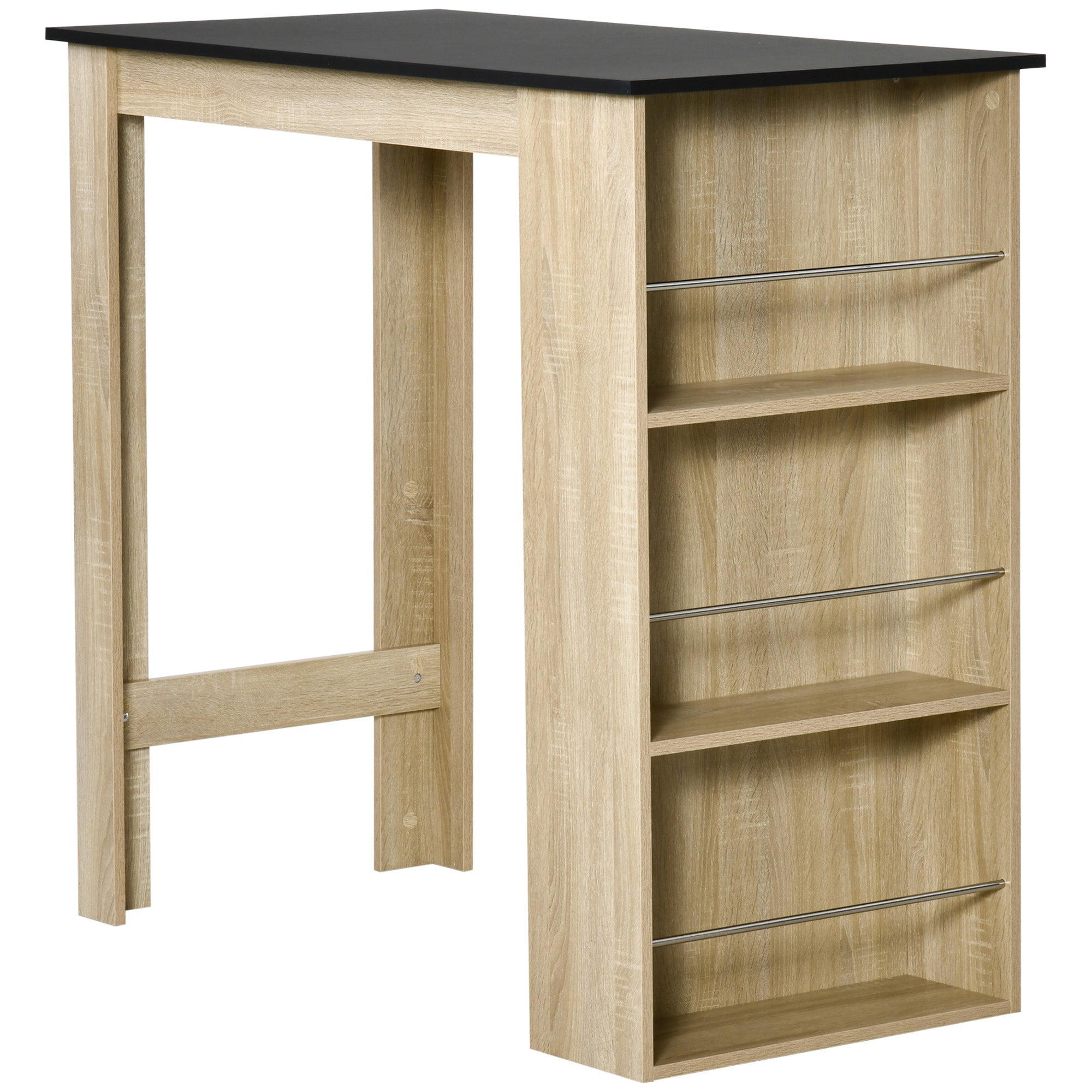 Table de bar table haute de cuisine mange-debout comptoir - dim. 112L x 57l x 106H cm - 3 étagères - aspect chêne clair noir
