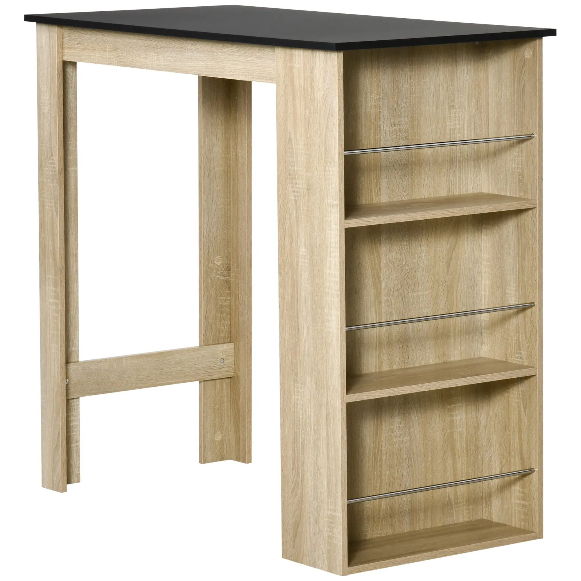 Table de bar table haute de cuisine mange-debout comptoir - dim. 112L x 57l x 106H cm - 3 étagères - aspect chêne clair noir