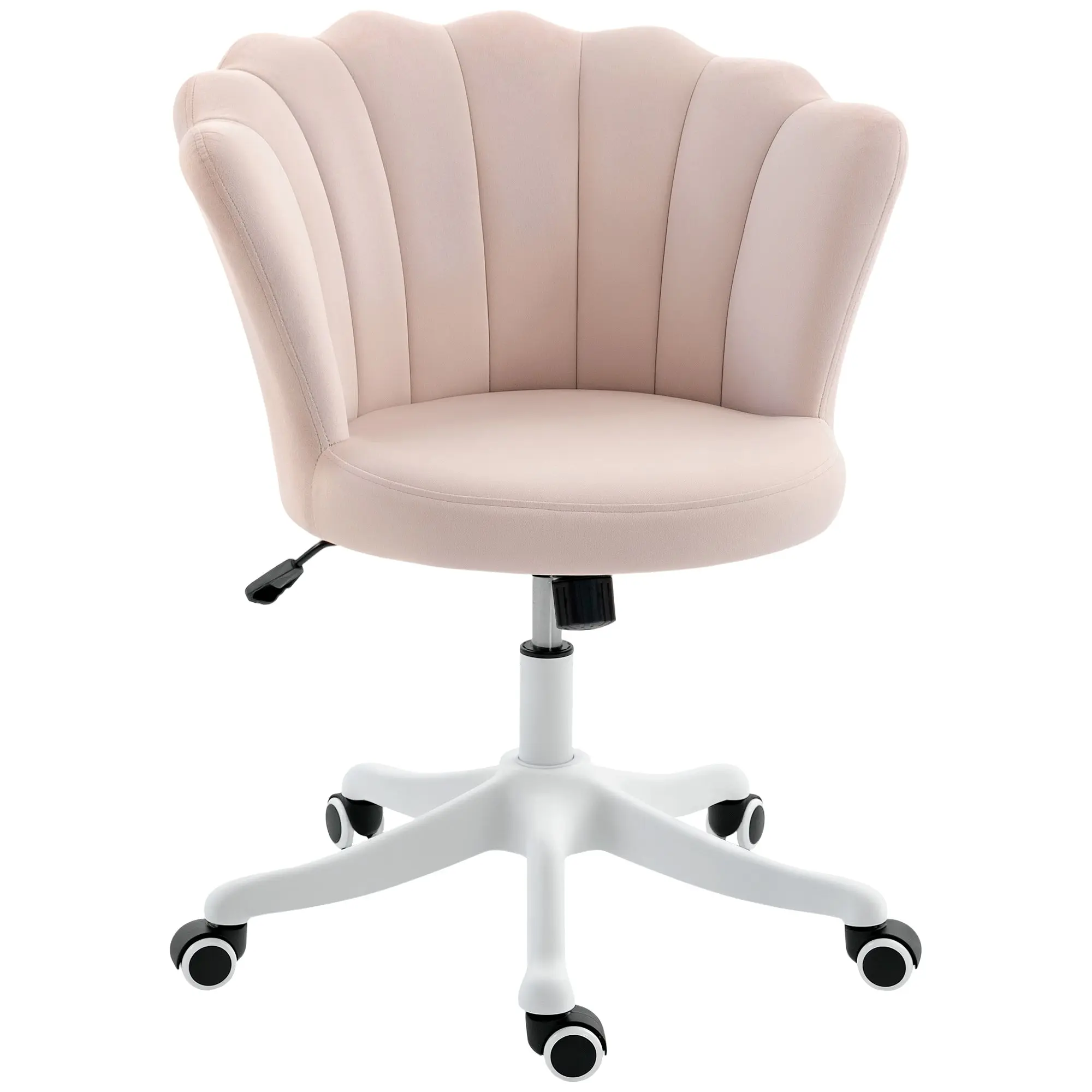 Chaise bureau en velours, chaise coiffeuse avec dossier en pétale, hauteur réglable, fonction bascule, assise rembourrée et pivotante, fauteuil coquillage pour bureau, salon, chambre, rose