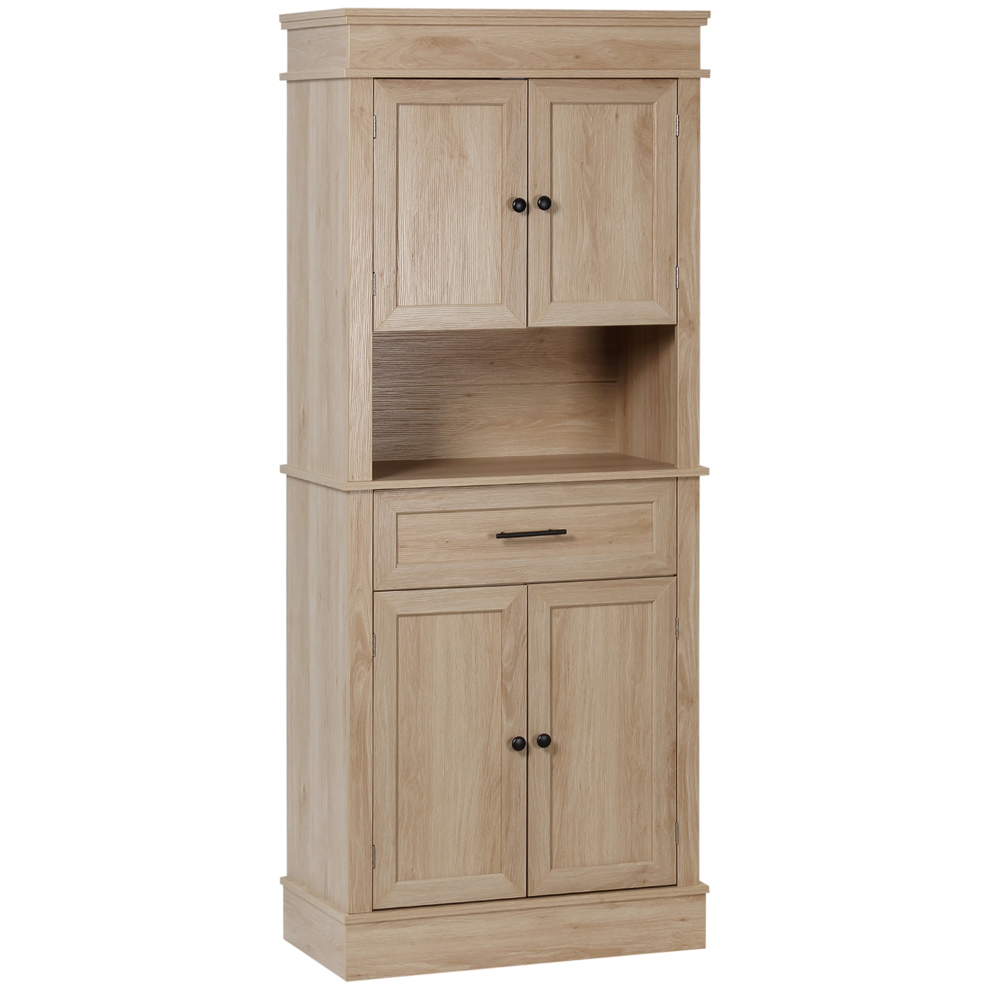 Armoire de cuisine buffet cuisine vaisselier meuble de rangement style moderne avec placards, étagères réglables, tiroir, et niche, pour salle à manger, salon, 74 x 39,5 x 183 cm, chêne clair
