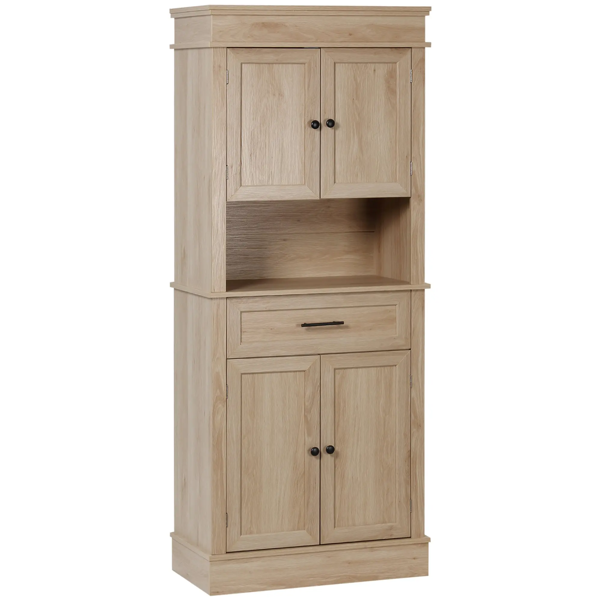Armoire de cuisine buffet cuisine vaisselier meuble de rangement style moderne avec placards, étagères réglables, tiroir, et niche, pour salle à manger, salon, 74 x 39,5 x 183 cm, chêne clair