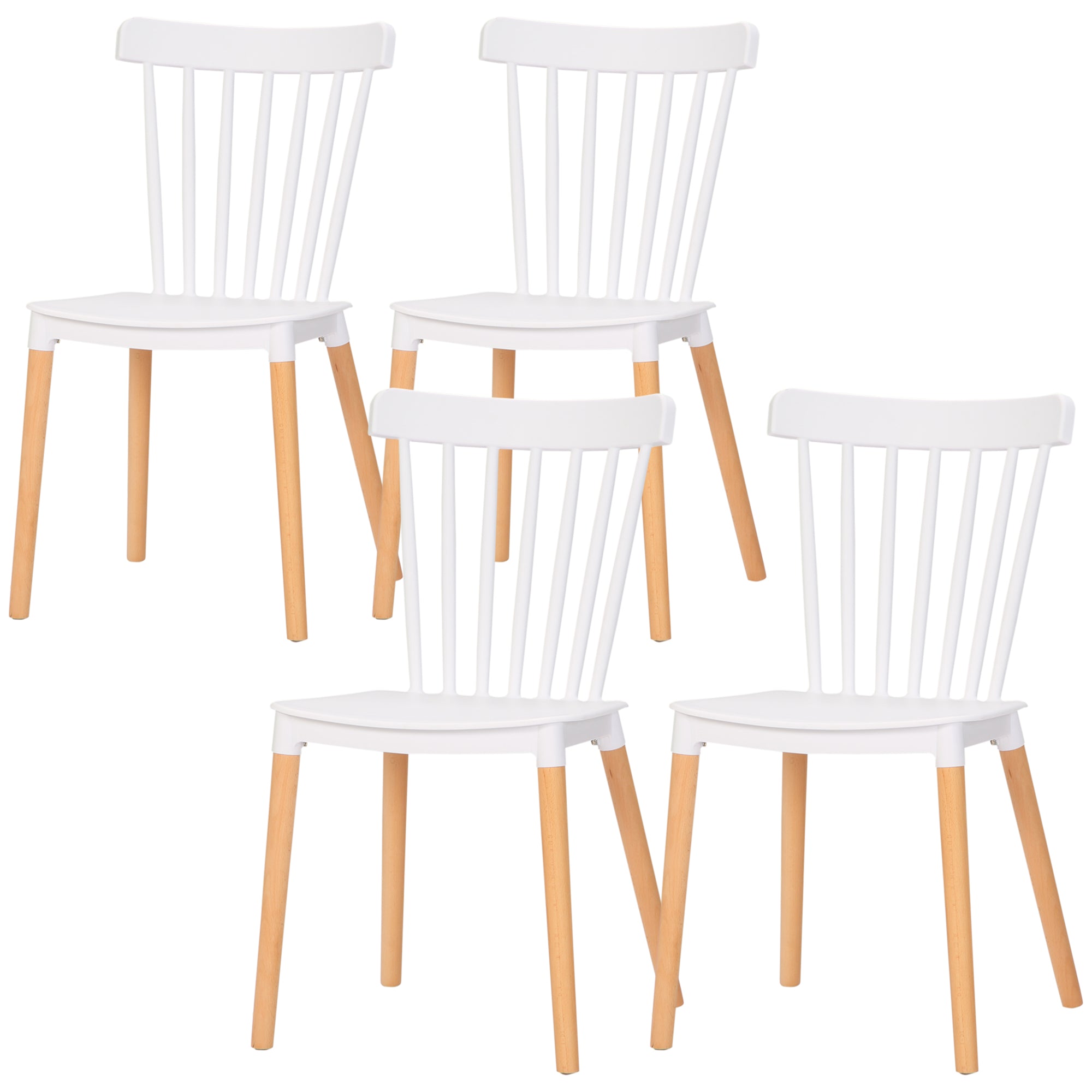 Lot de 4 chaises de salle à manger, chaises de cuisine, style scandinave, dossier haut, assise en polypropylène, pieds en hêtre, pour salon, chambre, cuisine, bureau, blanc