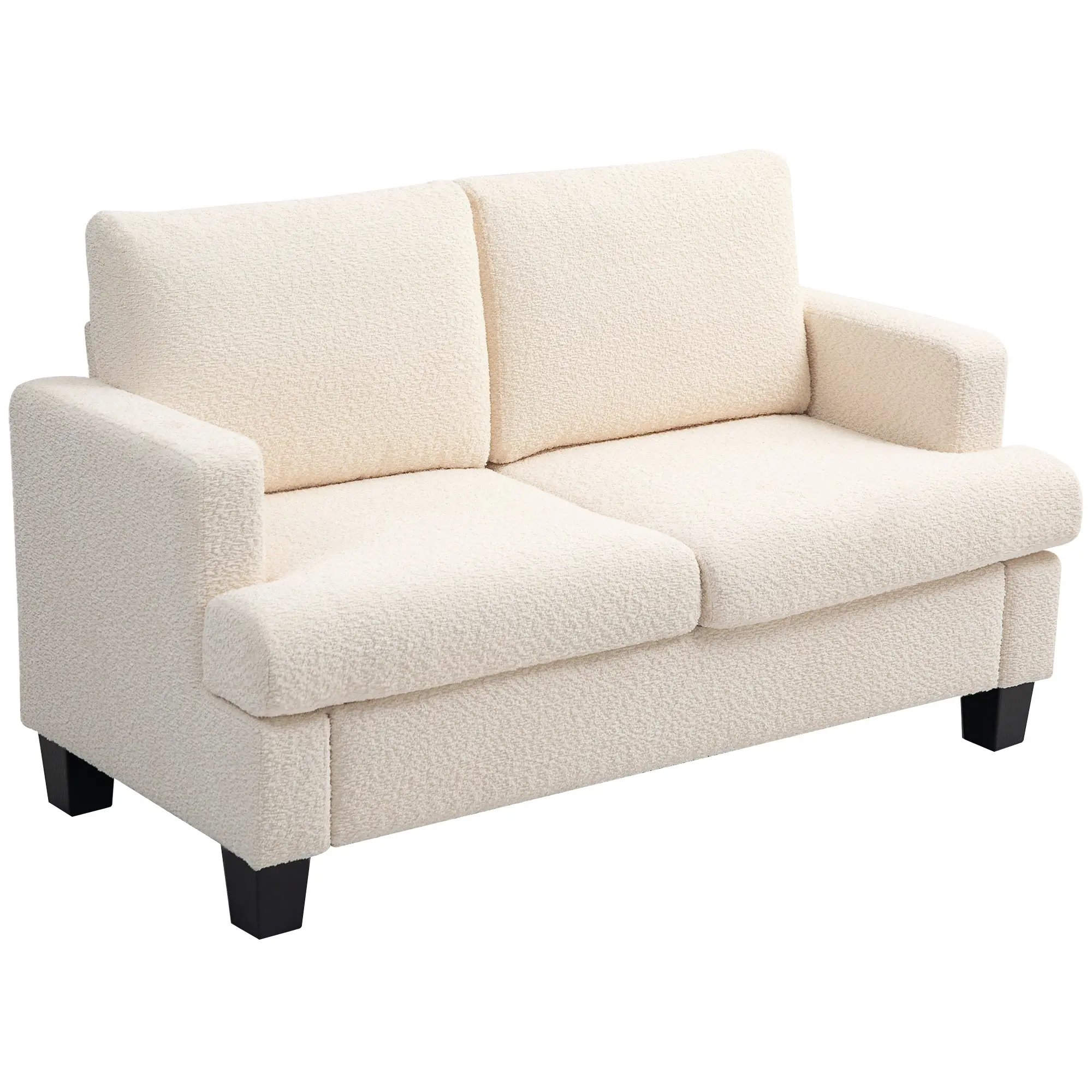 Canapé 2 places canapé de salon 140 cm style moderne avec coussins de dossier amovibles et accoudoirs, mini sofa pour chambre, appartement, petit espace, beige
