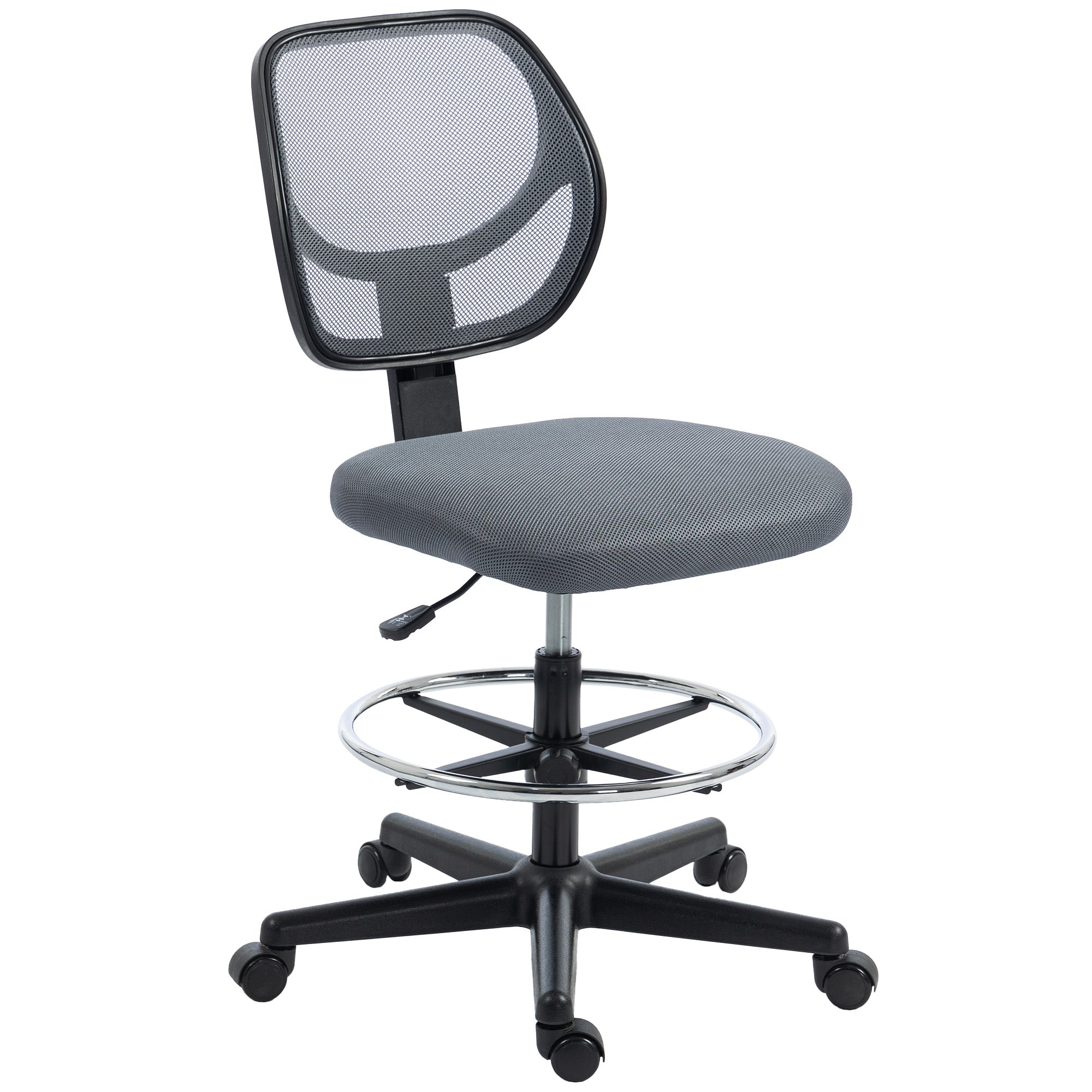 Vinsett Chaise bureau ergonomique, fauteuil de bureau avec repose-pieds, chaise à dessin en maille, hauteur réglable, dossier incurvé, pivotant 360°, pour studio travail à domicile, gris foncé