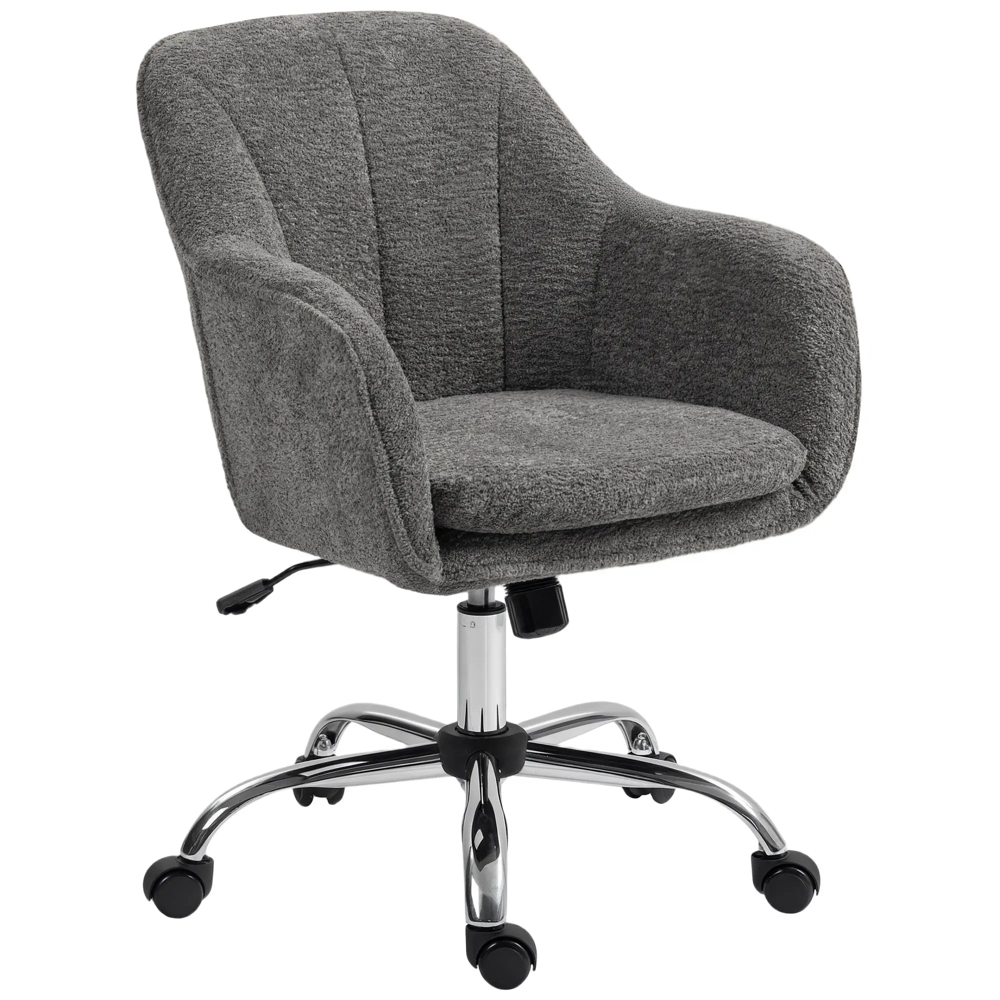 Chaise bureau ergonomique en flanelle neige, fauteuil pivotante, chaise coiffeuse avec hauteur réglable, dossier incurvé et fonction de bascule, pour bureau, salon, chambre, gris