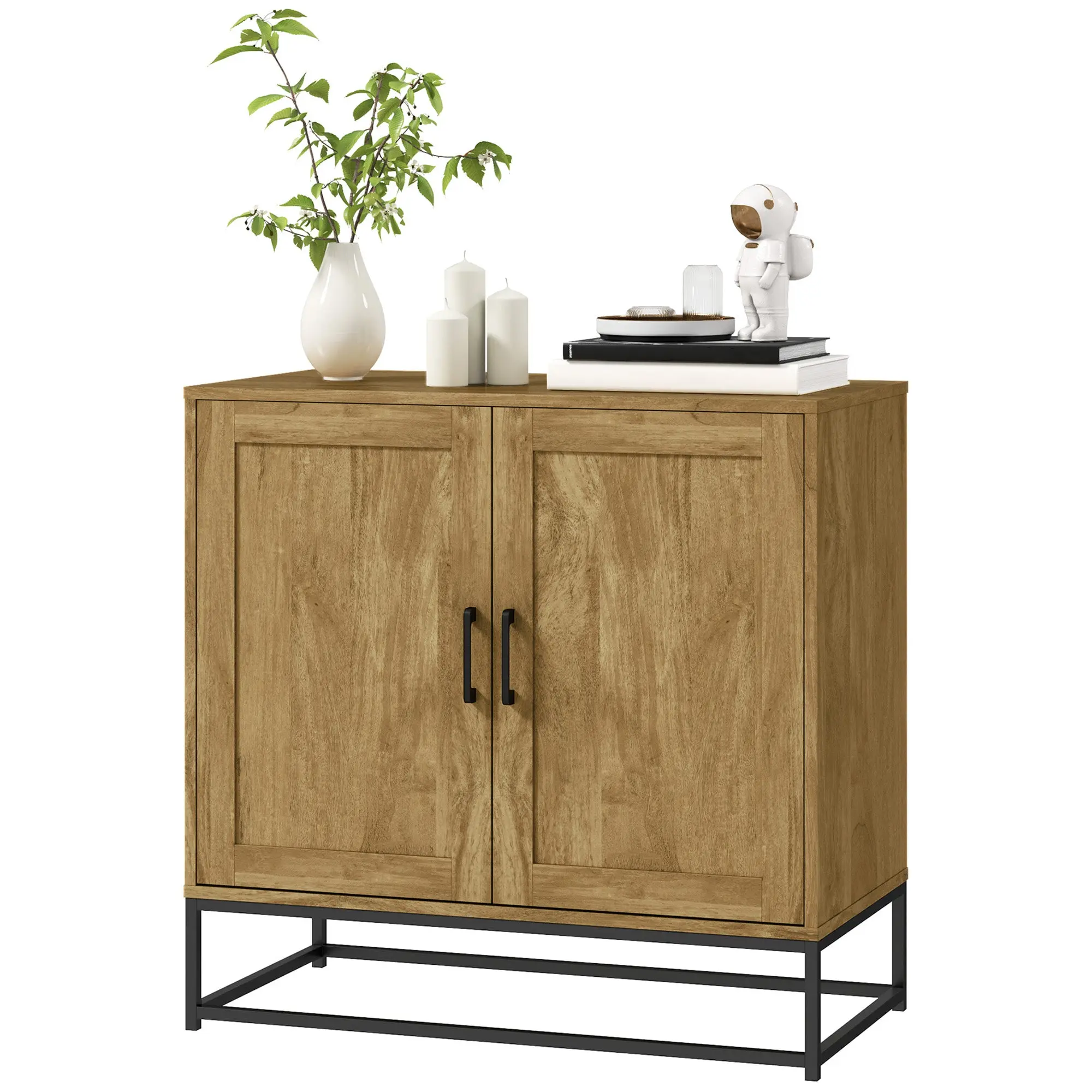 Buffet salon meuble de rangement style moderne avec placard à 2 portes, étagère réglable - buffet salle à manger et salon, 80 x 40 x 78 cm, bois naturel