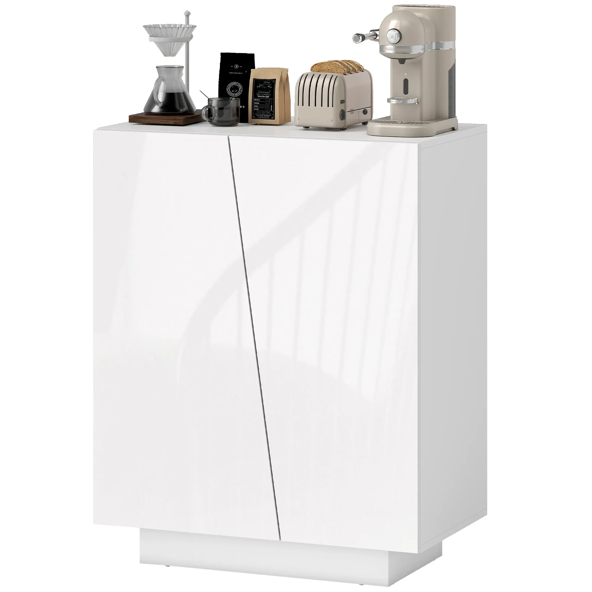 Buffet à haute brillance, meuble de rangement avec placard double porte géométrique et étagère réglable, style moderne, buffet salle à manger, cuisine et salon, 70 x 40 x 88 cm, blanc