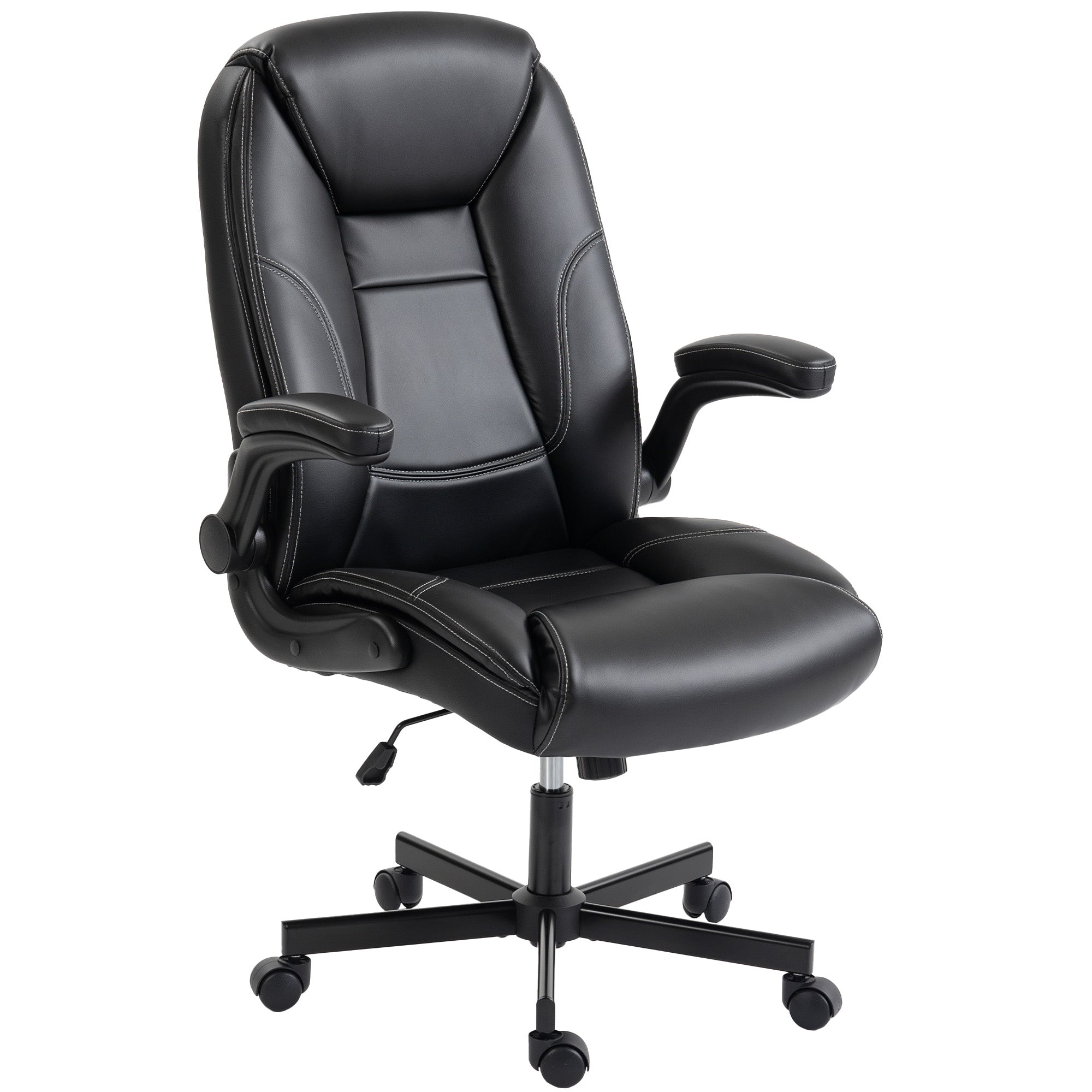 Chaise Bureau Ergonomique, Fauteuil de Bureau en PU, Accoudoirs Relevables, Dossier et Siège Zonés, Hauteur Réglable, Fonction Bascule, Travail Pivotante 360° pour Ordinateur, Noir